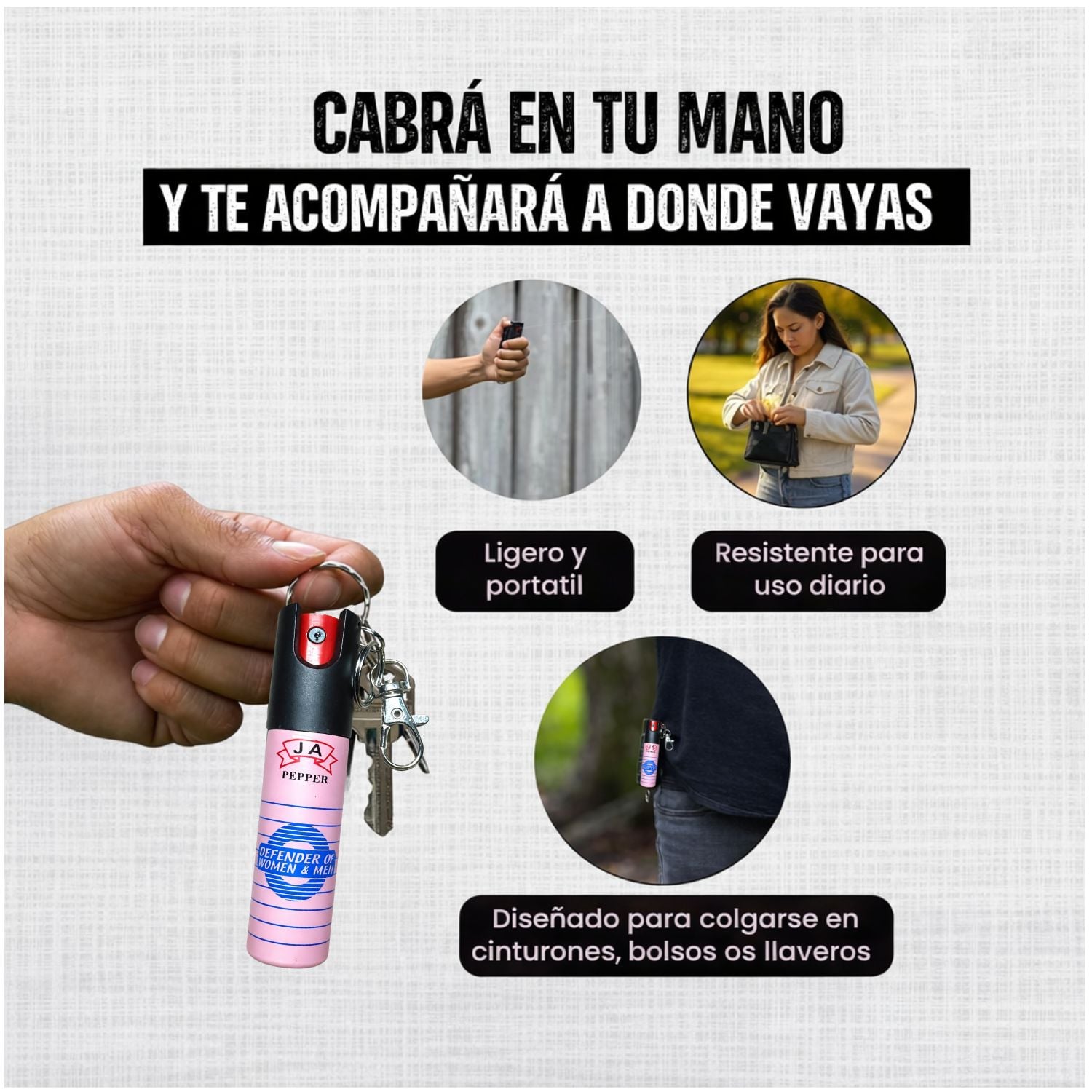 GAS PIMIENTA LLAVERO 20ML COMPACTO CON SEGURO Y CLIP PORTÁTIL - 3