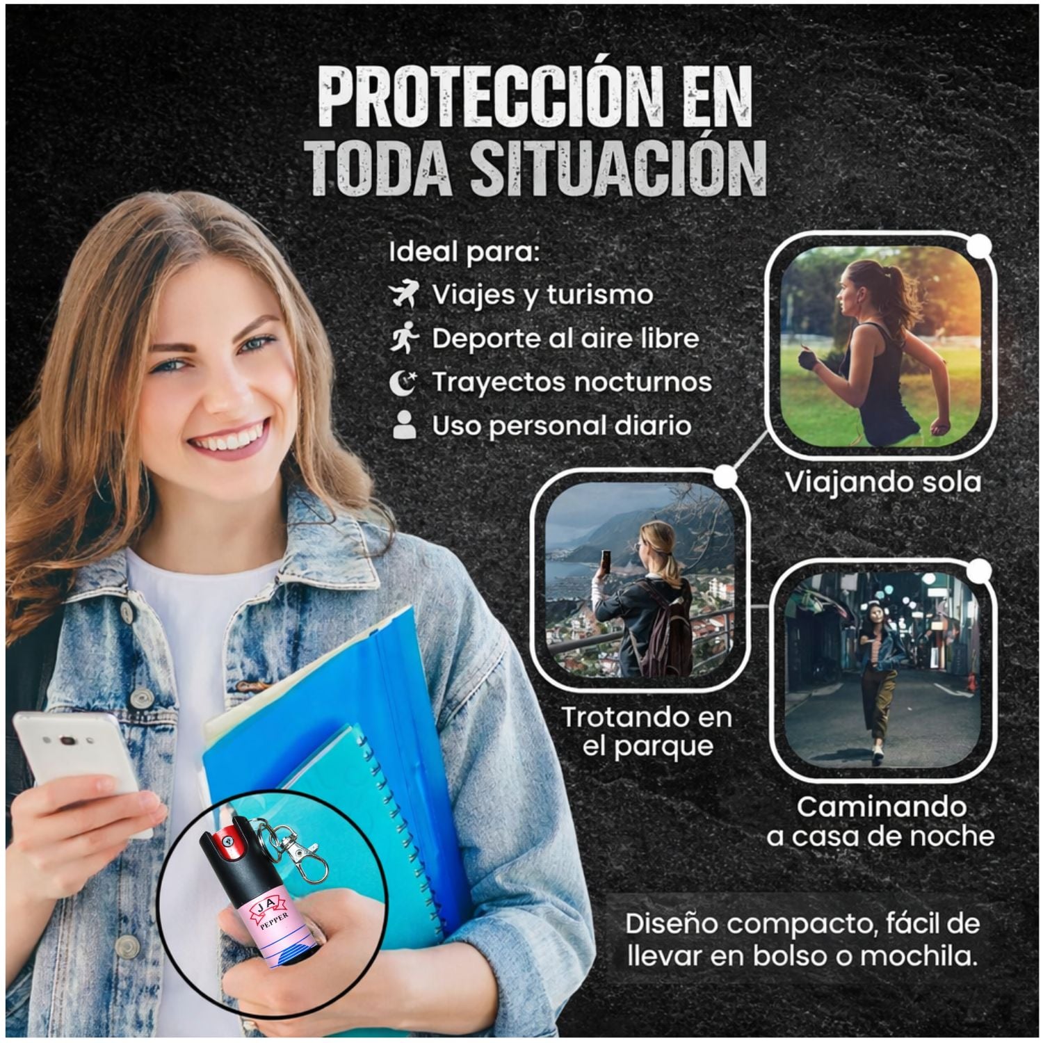 GAS PIMIENTA LLAVERO 20ML COMPACTO CON SEGURO Y CLIP PORTÁTIL - 5