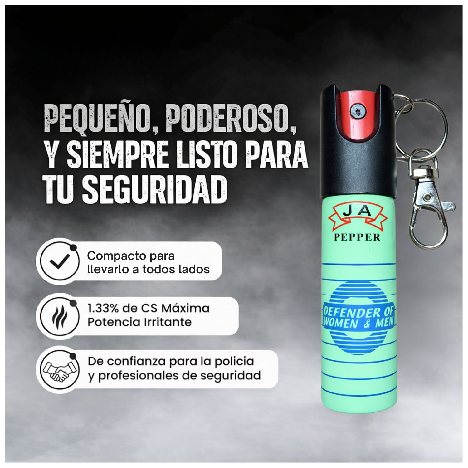 GAS PIMIENTA LLAVERO 20ML COMPACTO CON SEGURO Y CLIP PORTÁTIL - 2