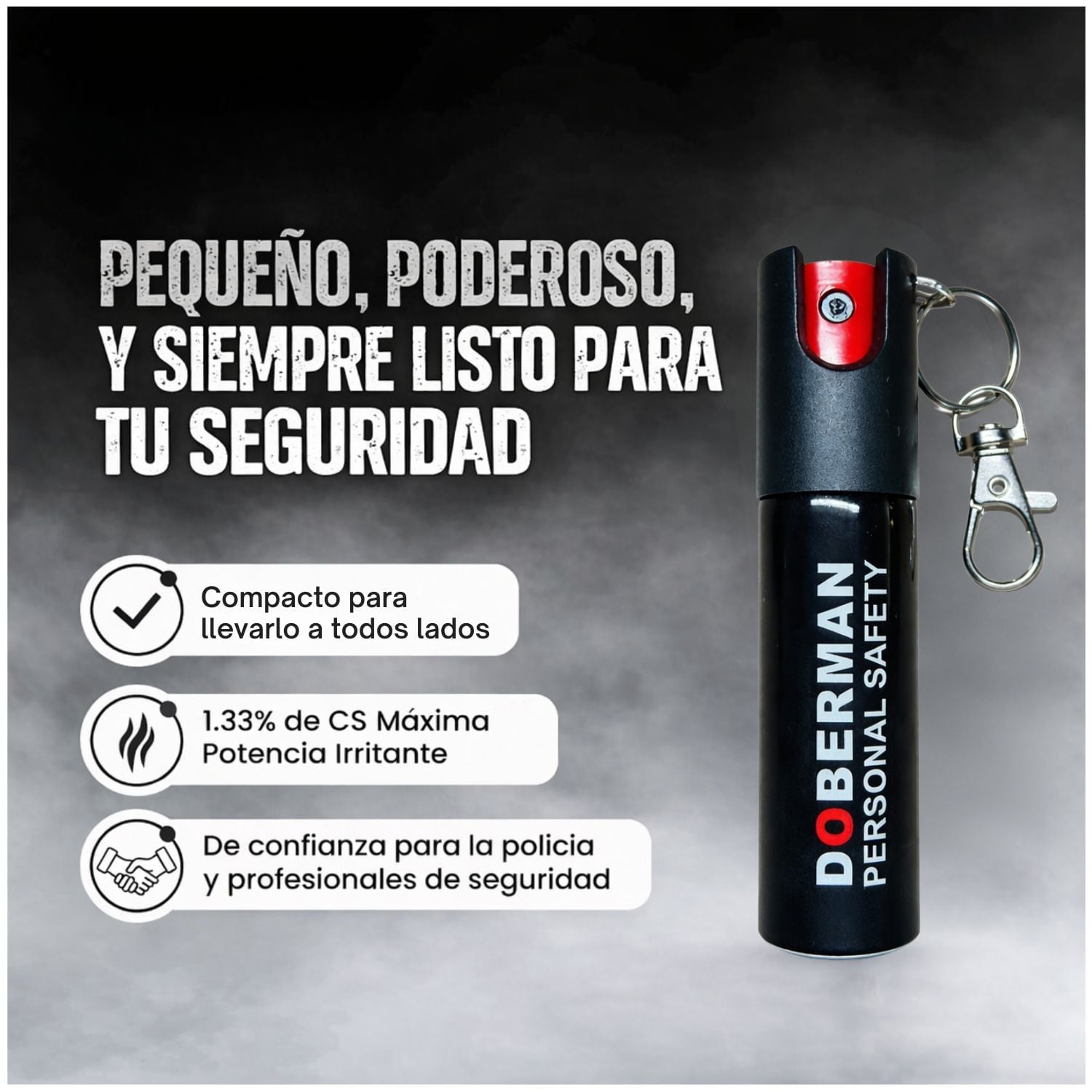 GAS PIMIENTA LLAVERO 20ML COMPACTO CON SEGURO Y CLIP PORTÁTIL - 2