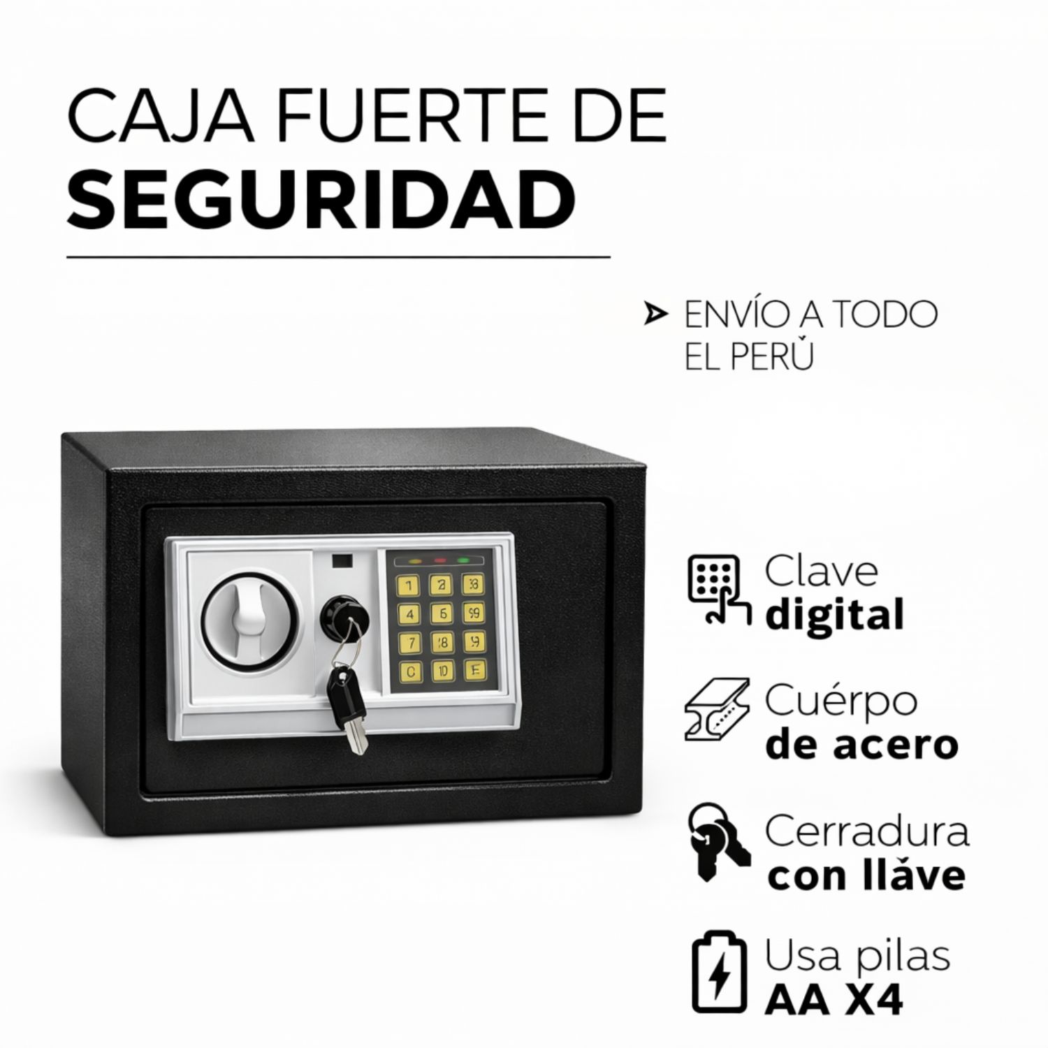 CAJA FUERTE DIGITAL DE SEGURIDAD CON LLAVE DE EMERGENCIA Y 8 PUNTOS DE ANCLAJE ACERO REFORZADO - 2