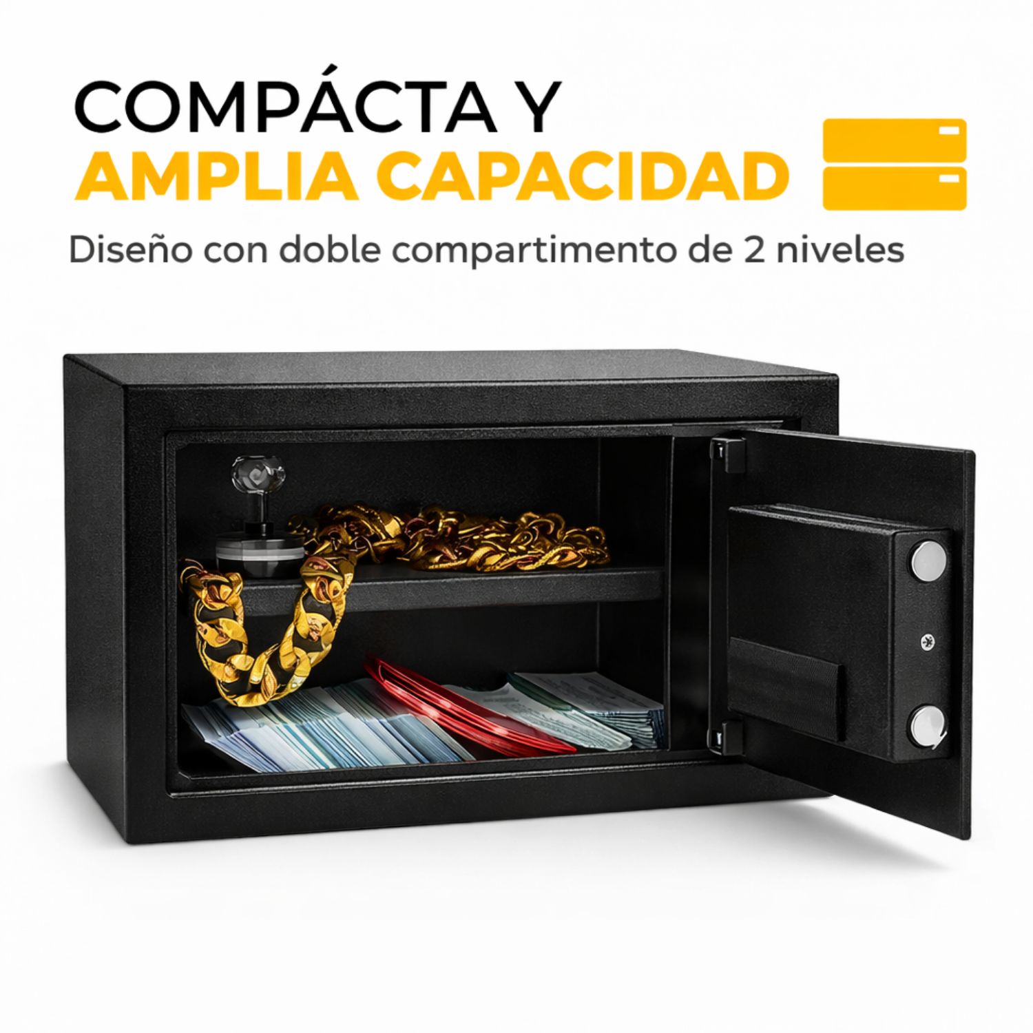 CAJA FUERTE DIGITAL DE SEGURIDAD CON LLAVE DE EMERGENCIA Y 8 PUNTOS DE ANCLAJE ACERO REFORZADO - 3