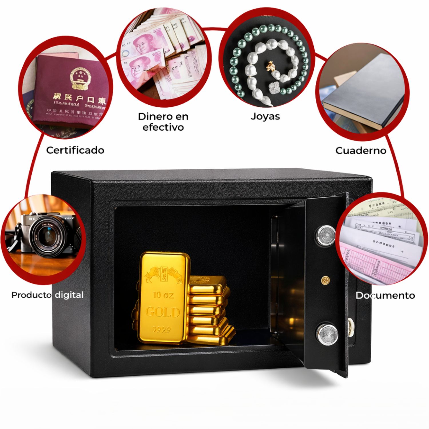 CAJA FUERTE DIGITAL DE SEGURIDAD CON LLAVE DE EMERGENCIA Y 8 PUNTOS DE ANCLAJE ACERO REFORZADO - 4