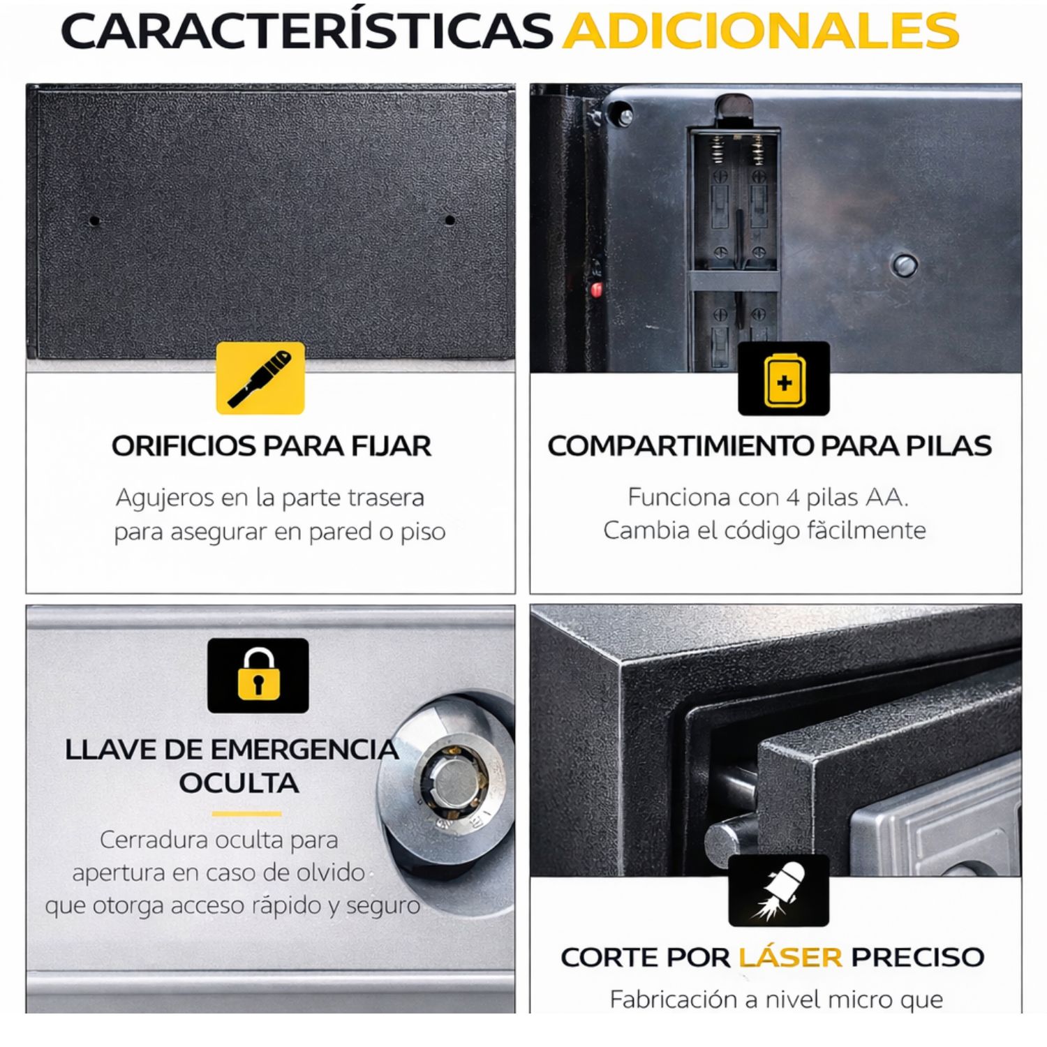 CAJA FUERTE DIGITAL DE SEGURIDAD CON LLAVE DE EMERGENCIA Y 8 PUNTOS DE ANCLAJE ACERO REFORZADO - 5
