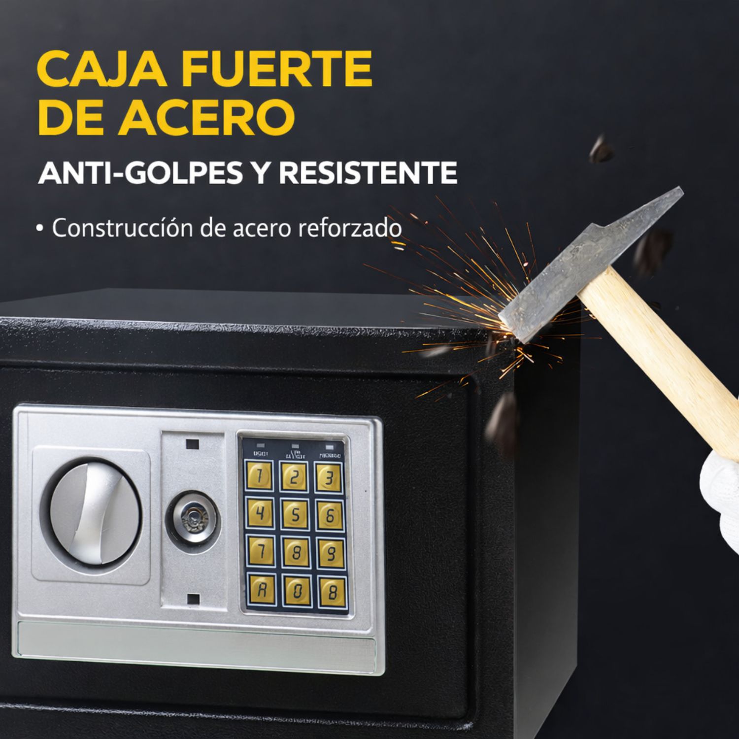 CAJA FUERTE DIGITAL DE SEGURIDAD CON LLAVE DE EMERGENCIA Y 8 PUNTOS DE ANCLAJE ACERO REFORZADO - 6