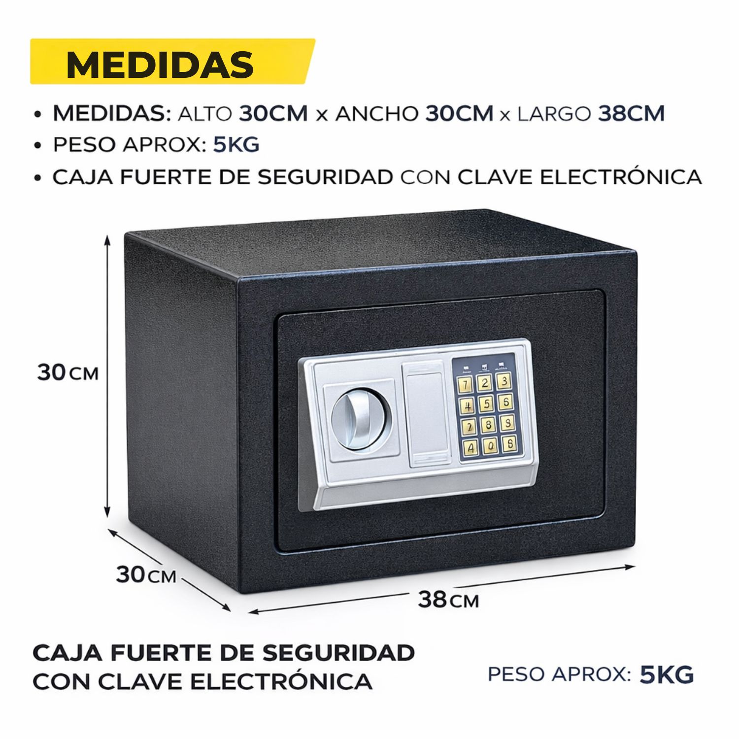 CAJA FUERTE DIGITAL DE SEGURIDAD CON LLAVE DE EMERGENCIA Y 8 PUNTOS DE ANCLAJE ACERO REFORZADO - 8
