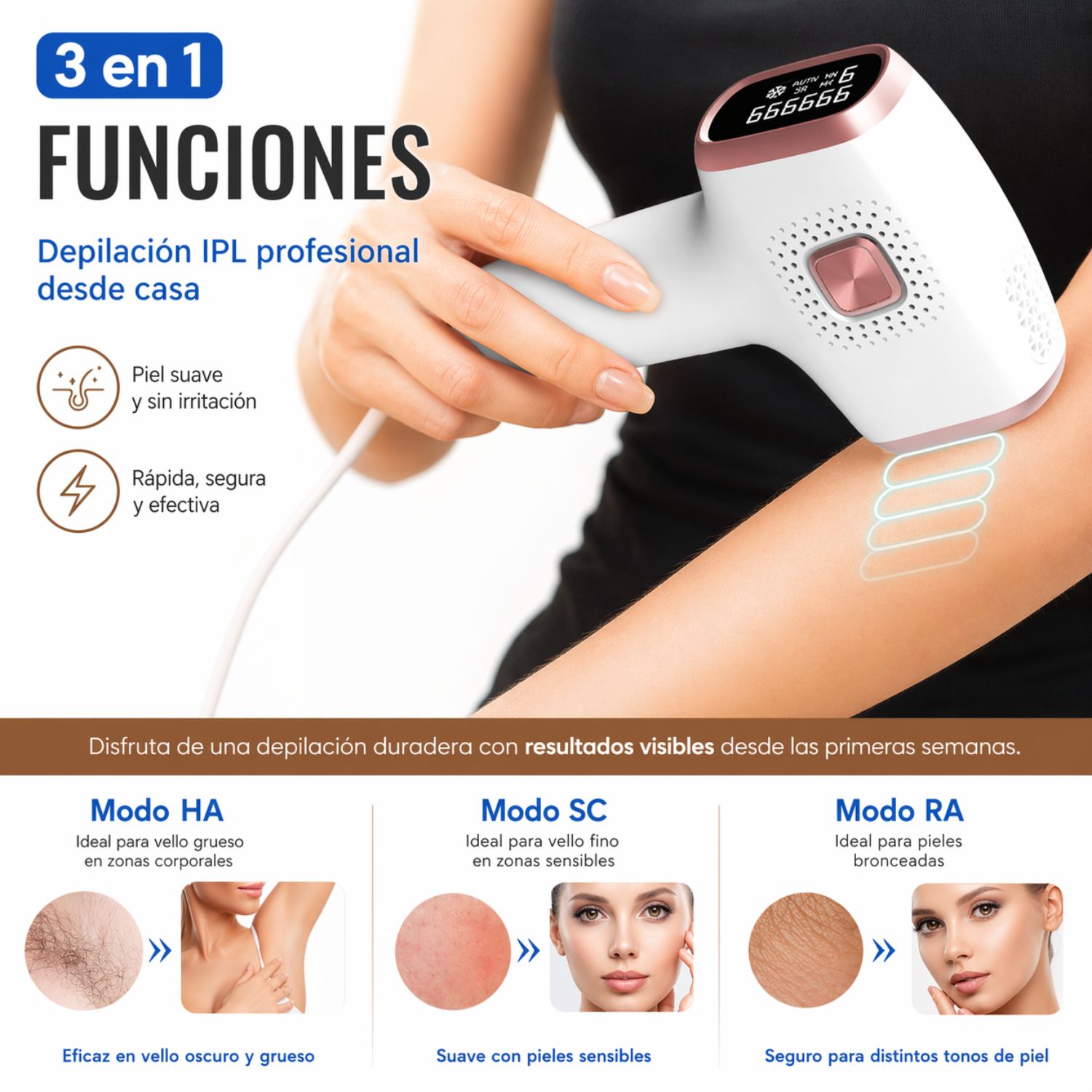 DEPILADORA IPL CON ENFRIAMIENTO ICE COOLING 3 EN 1 LUZ PULSADA PROFESIONAL USO CORPORAL Y FACIAL SIN DOLOR - 5