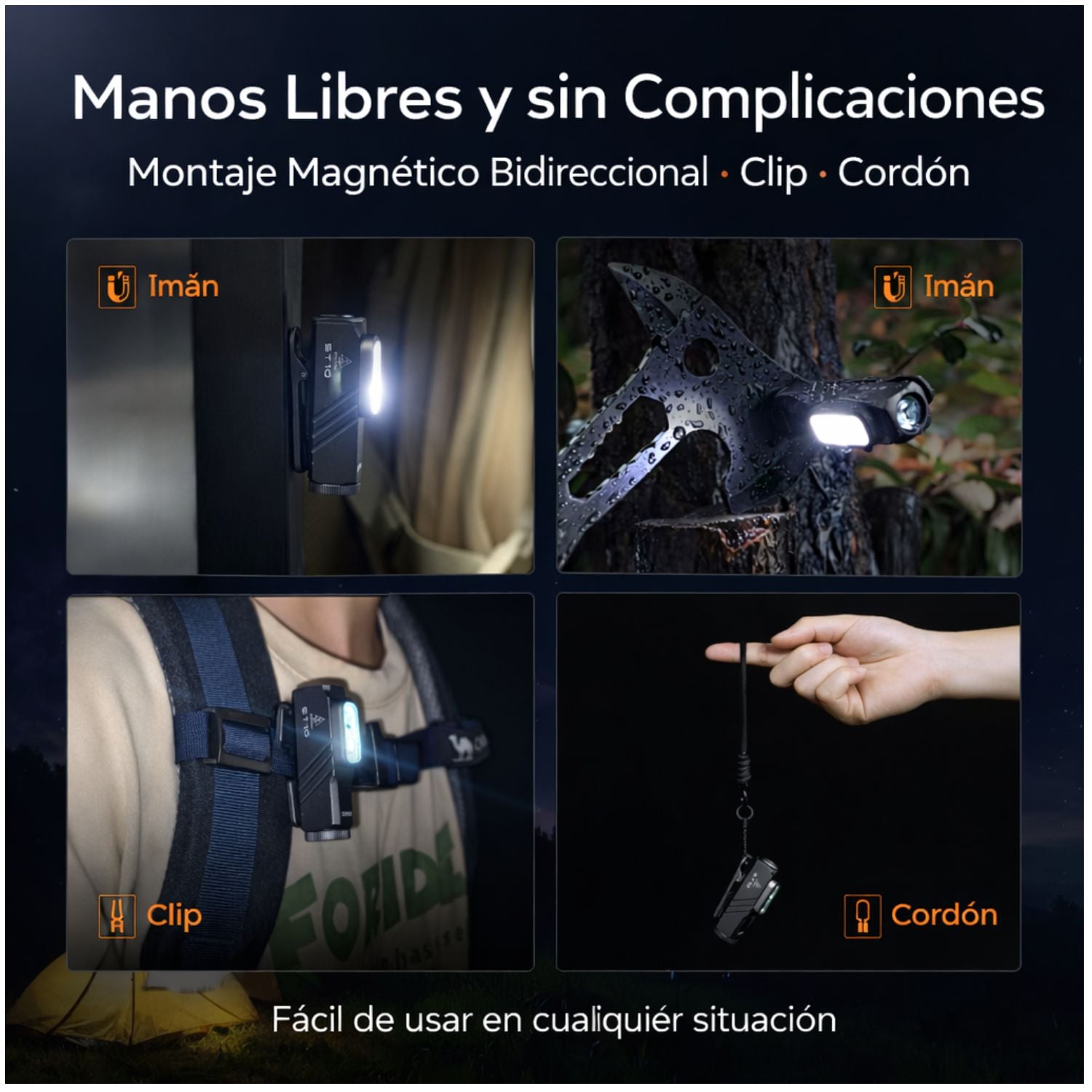 LINTERNA LED RECARGABLE ALTA POTENCIA 1000 LÚMENES CON LUZ ROJA, IMÁN Y CLIP MANOS LIBRES PARA EMERGENCIAS - 2