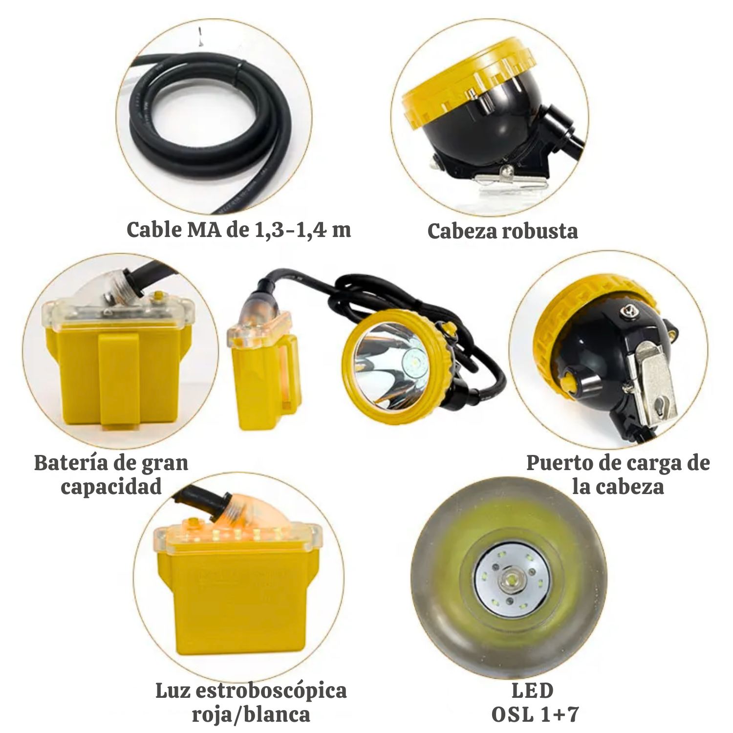 LINTERNA MINERA LED RECARGABLE 500M IP68 PARA CASCO LUZ ROJA Y BLANCA EMERGENCIA ALTA POTENCIA INDUSTRIAL - 3