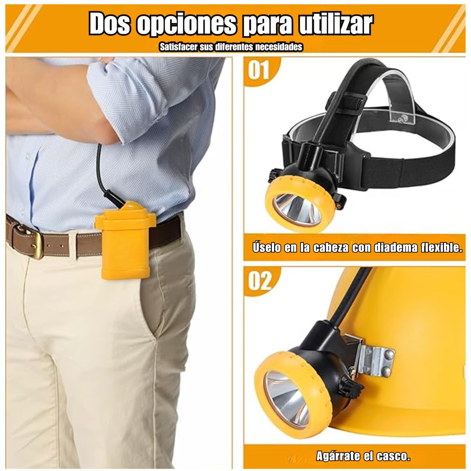 LINTERNA MINERA LED RECARGABLE 500M IP68 PARA CASCO LUZ ROJA Y BLANCA EMERGENCIA ALTA POTENCIA INDUSTRIAL - 9
