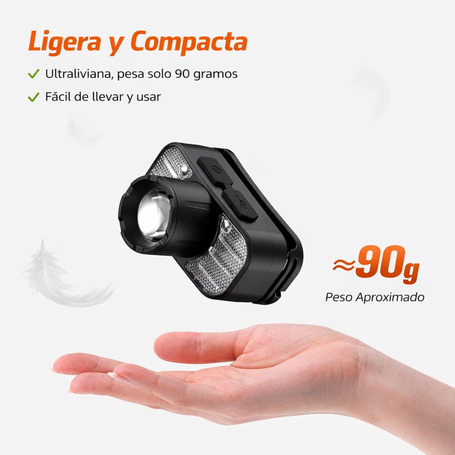 LINTERNA DE CABEZA RECARGABLE CON SENSOR MANOS LIBRES, LUZ ROJA Y ZOOM AJUSTABLE USB-C - 6
