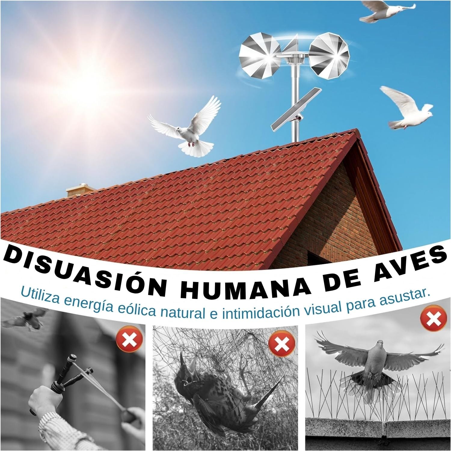 AHUYENTADOR DE AVES REFLECTANTE PARA EXTERIORES TECHOS JARDINES Y BALCONES - 8