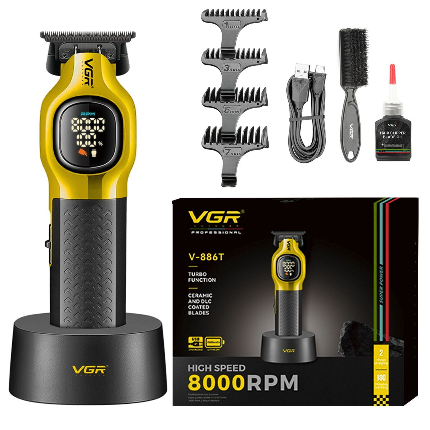MAQUINA CORTA PELO PROFESIONAL INALAMBRICA 8000RPM CON BASE PANTALLA DIGITAL IDEAL PARA BARBERIA Y USO EN CASA - 1