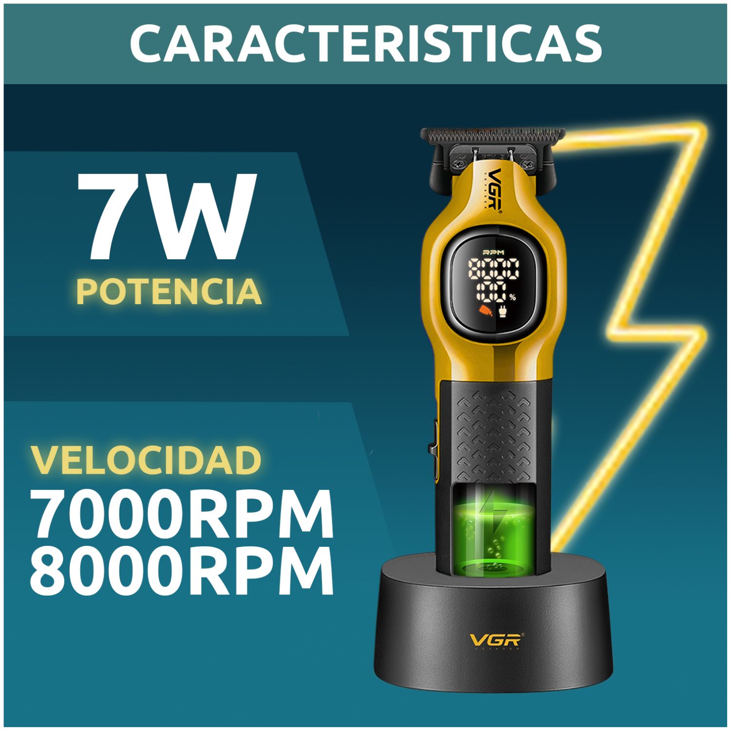 MAQUINA CORTA PELO PROFESIONAL INALAMBRICA 8000RPM CON BASE PANTALLA DIGITAL IDEAL PARA BARBERIA Y USO EN CASA - 4