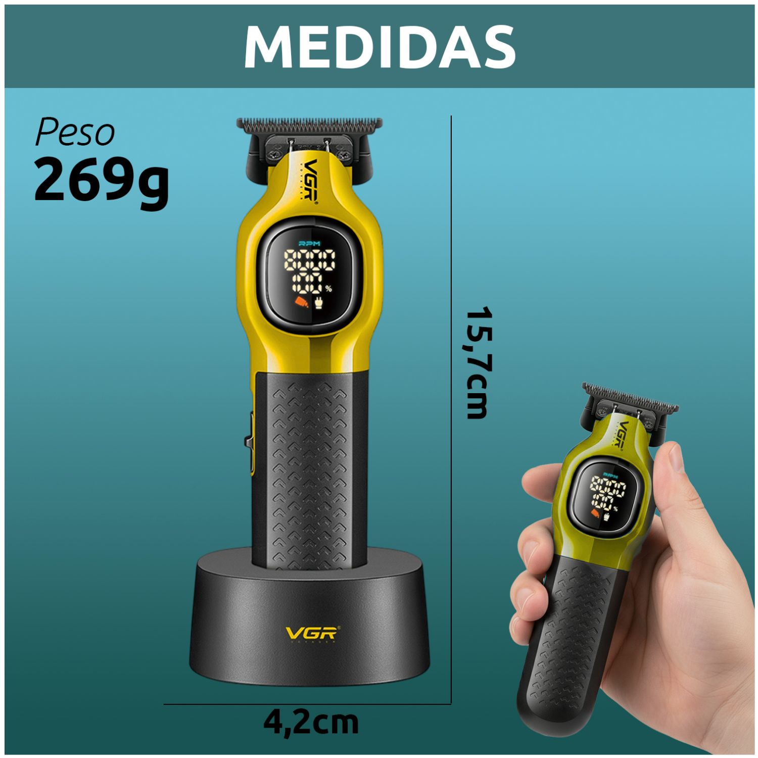 MAQUINA CORTA PELO PROFESIONAL INALAMBRICA 8000RPM CON BASE PANTALLA DIGITAL IDEAL PARA BARBERIA Y USO EN CASA - 10