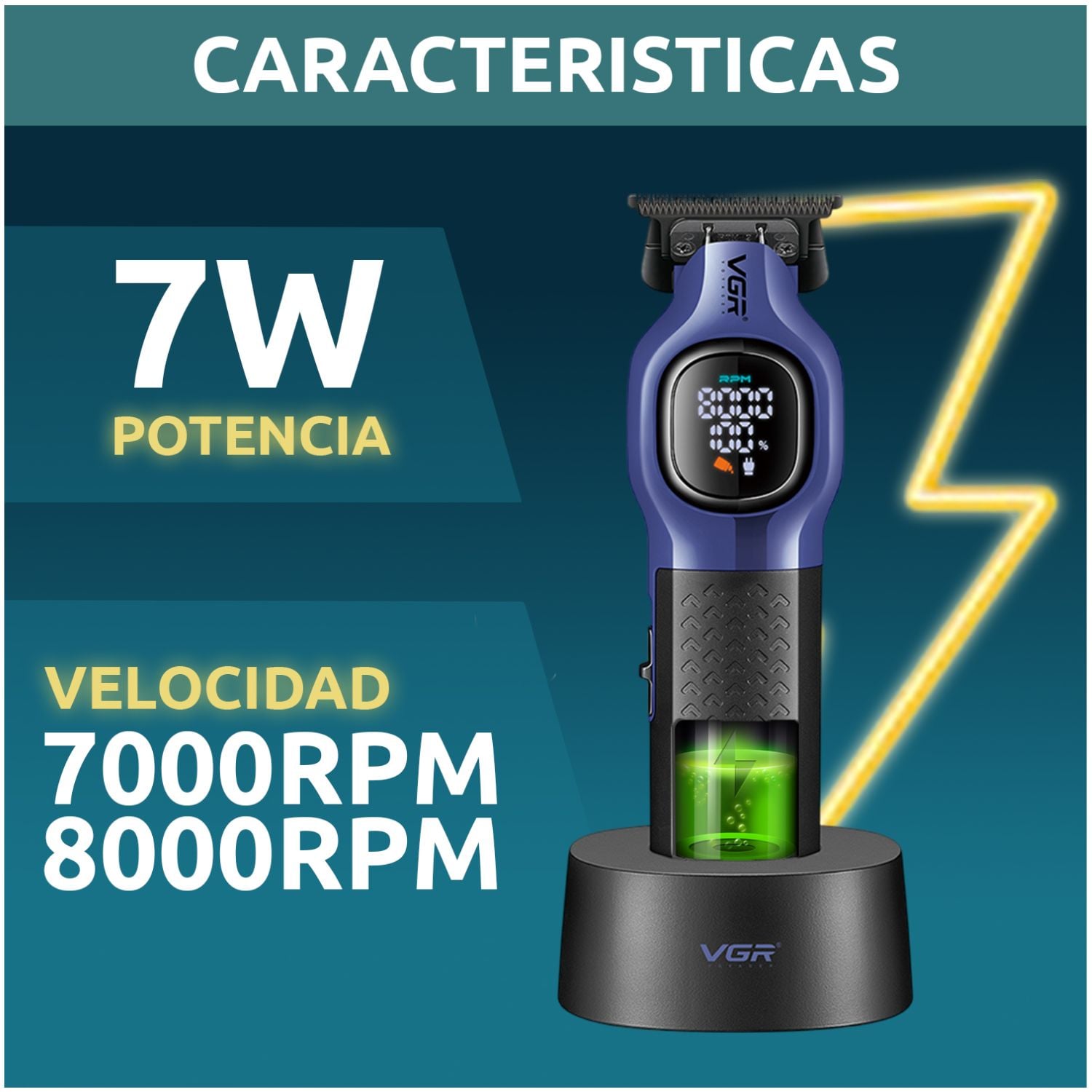 MAQUINA CORTA PELO PROFESIONAL INALAMBRICA 8000RPM CON BASE PANTALLA DIGITAL IDEAL PARA BARBERIA Y USO EN CASA - 4