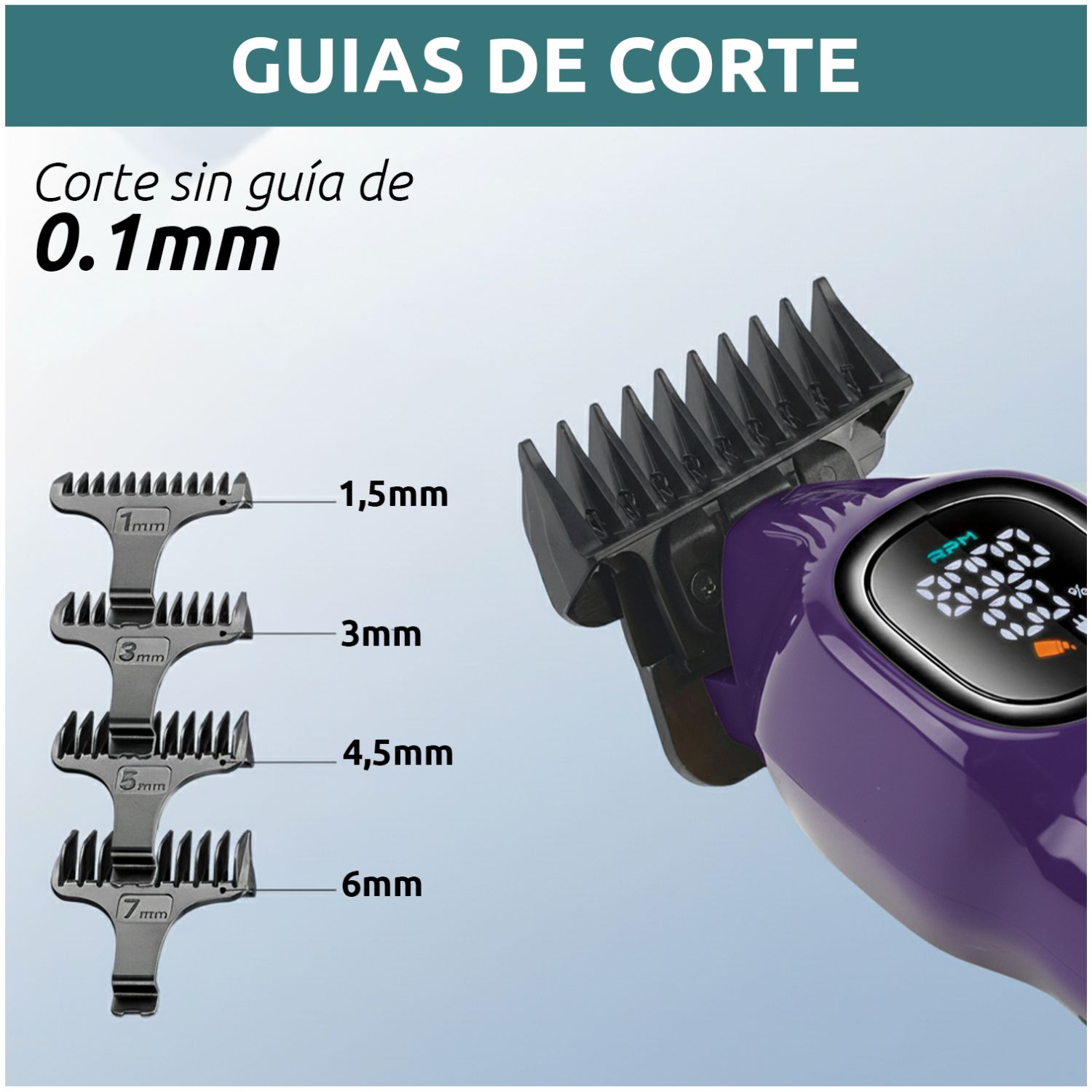 MAQUINA CORTA PELO PROFESIONAL INALAMBRICA 8000RPM CON BASE PANTALLA DIGITAL IDEAL PARA BARBERIA Y USO EN CASA - 7