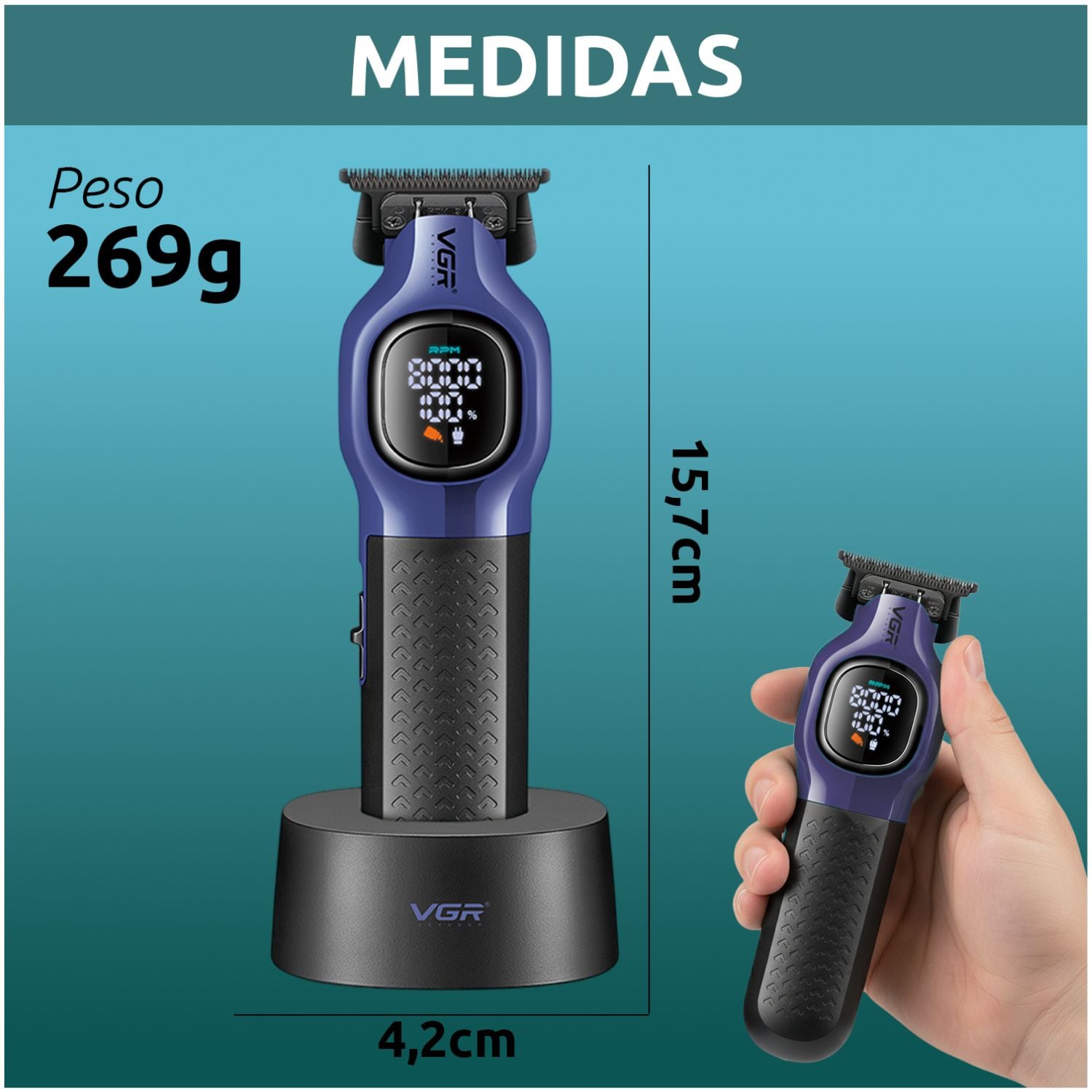 MAQUINA CORTA PELO PROFESIONAL INALAMBRICA 8000RPM CON BASE PANTALLA DIGITAL IDEAL PARA BARBERIA Y USO EN CASA - 10