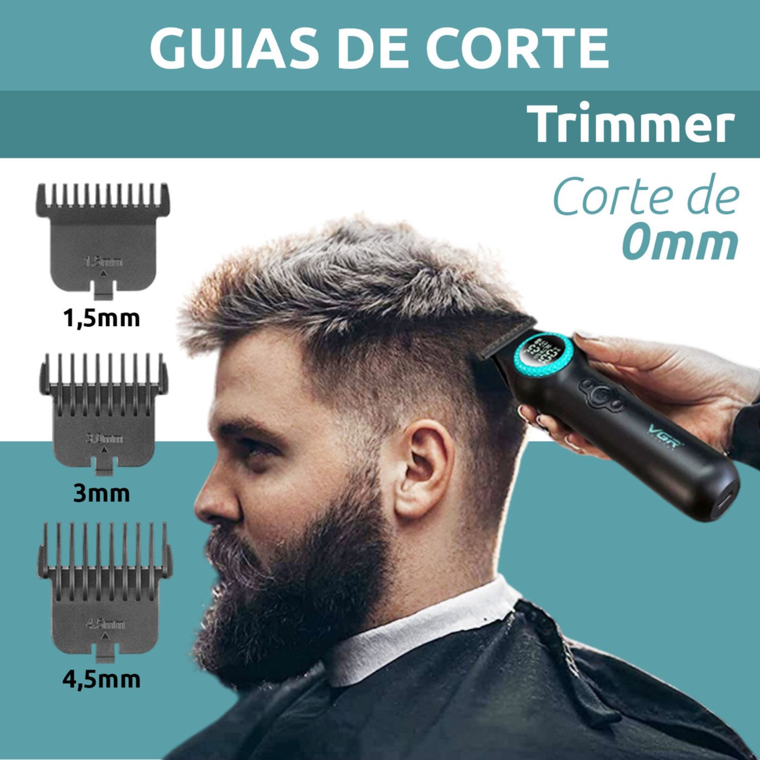 TRIMMER PROFESIONAL RECARGABLE CORTE AL RAS CON LUZ LED 8000RPM PARA BARBA CABELLO - 5