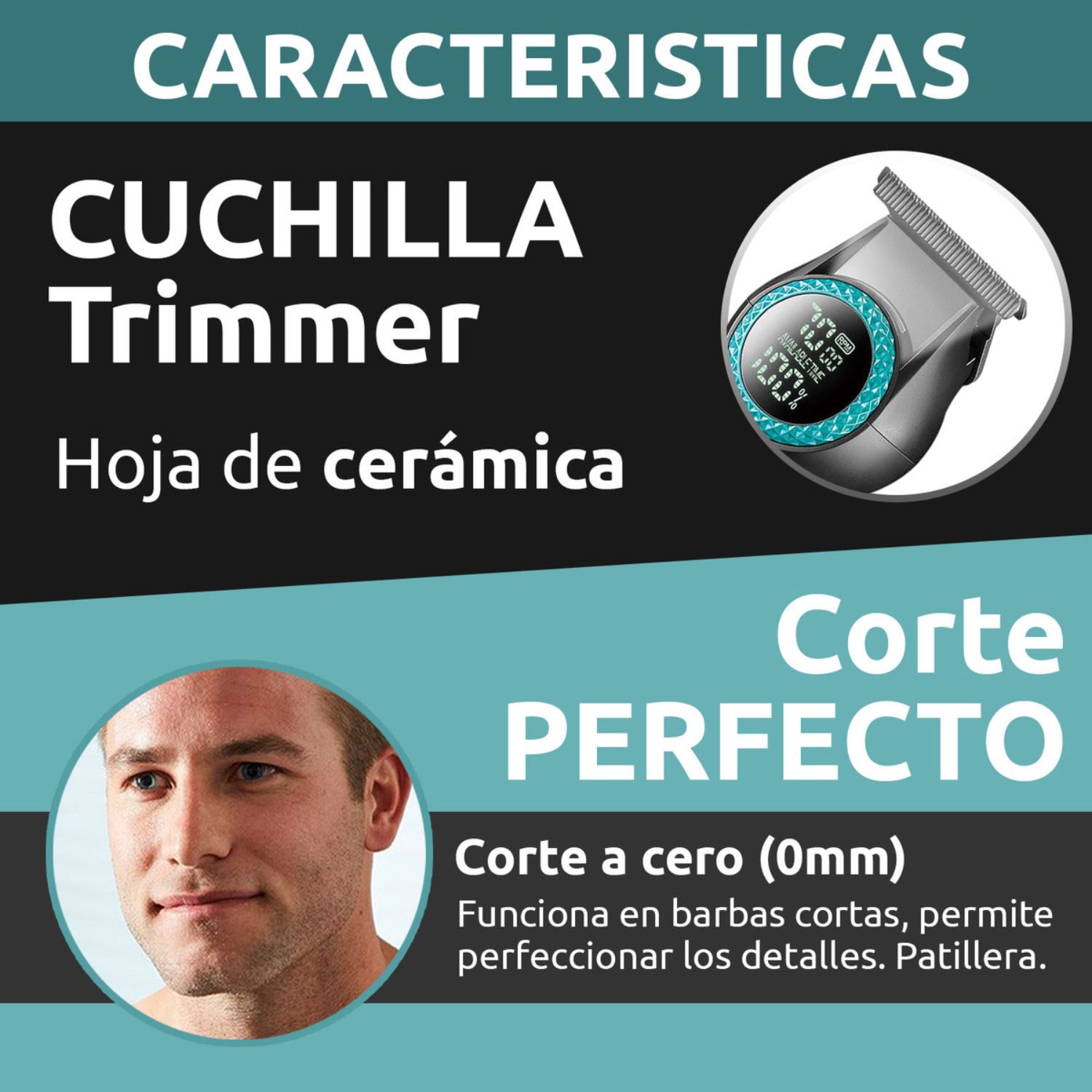 TRIMMER PROFESIONAL RECARGABLE CORTE AL RAS CON LUZ LED 8000RPM PARA BARBA CABELLO - 6