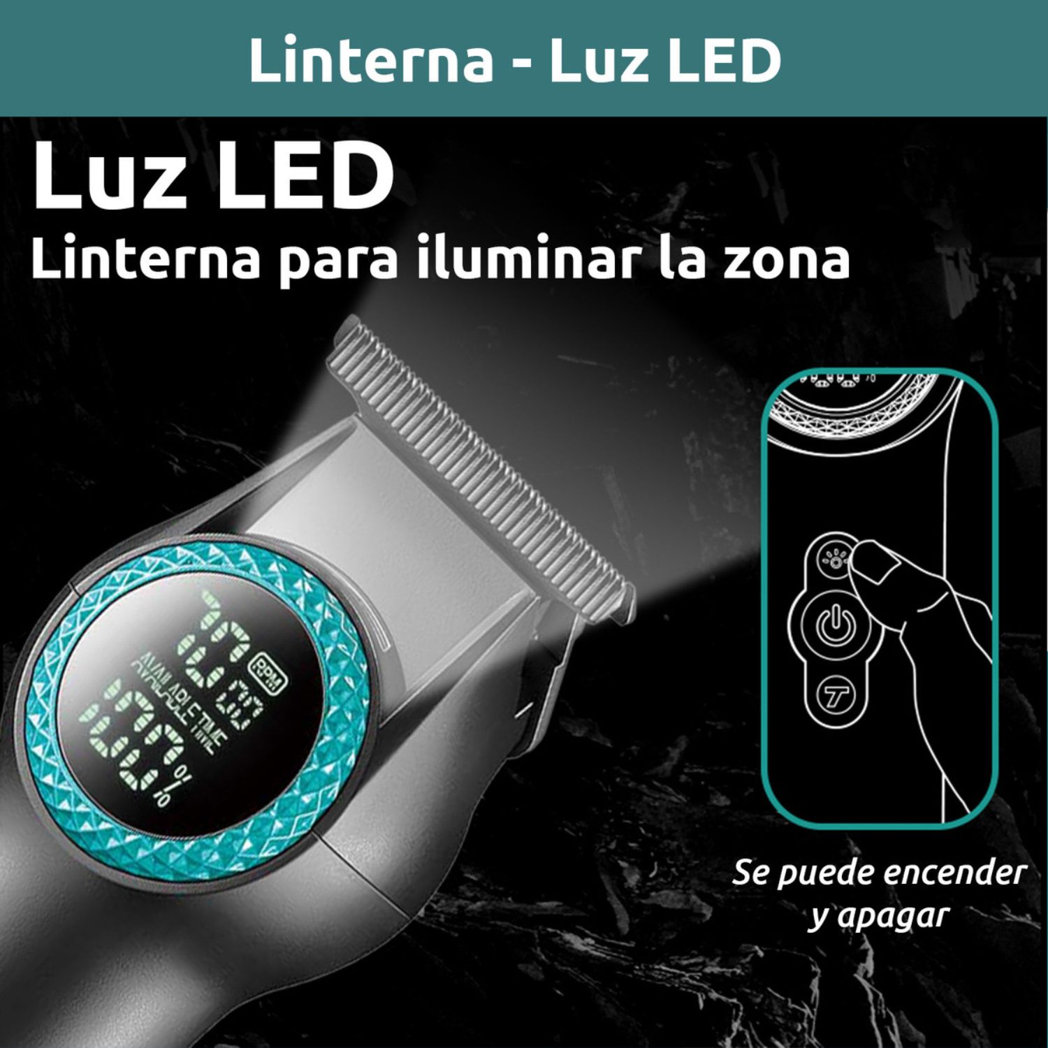 TRIMMER PROFESIONAL RECARGABLE CORTE AL RAS CON LUZ LED 8000RPM PARA BARBA CABELLO - 7