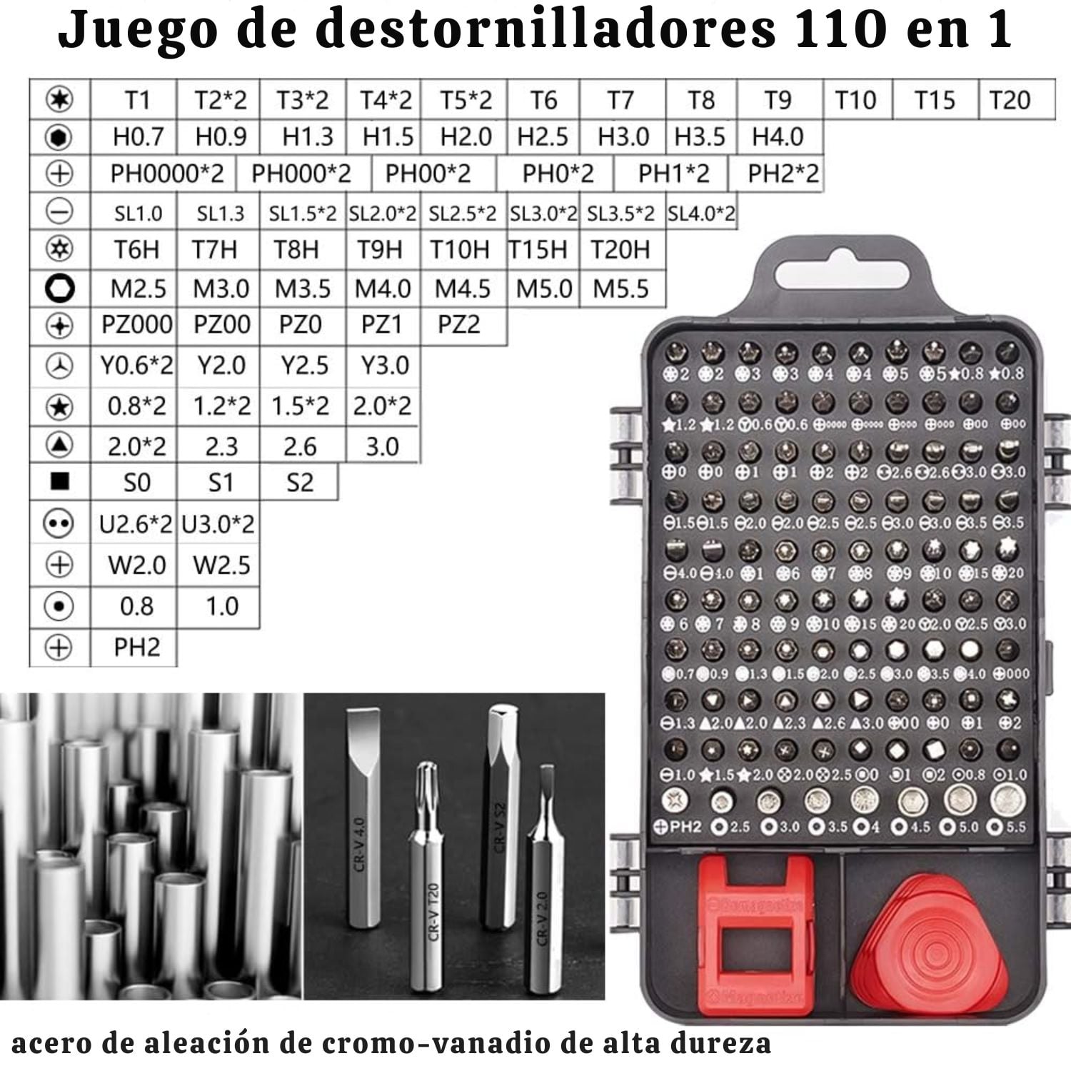 KIT DE DESTORNILLADORES DE PRECISIÓN 110 PIEZAS PARA REPARACIÓN DE CELULARES, LAPTOPS, CONSOLAS, CÁMARAS Y MÁS - 6