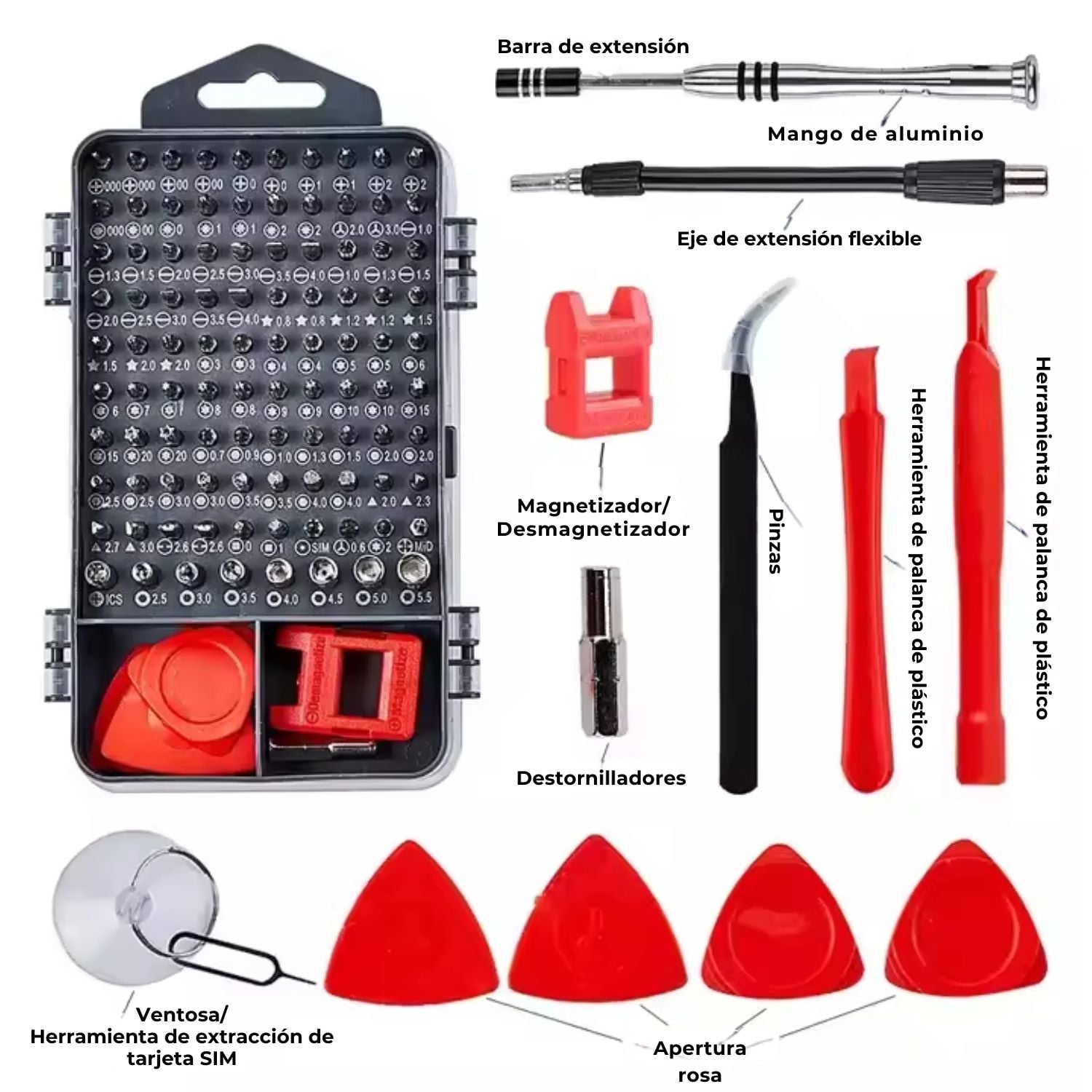 KIT DE DESTORNILLADORES DE PRECISIÓN 110 PIEZAS PARA REPARACIÓN DE CELULARES, LAPTOPS, CONSOLAS, CÁMARAS Y MÁS - 7