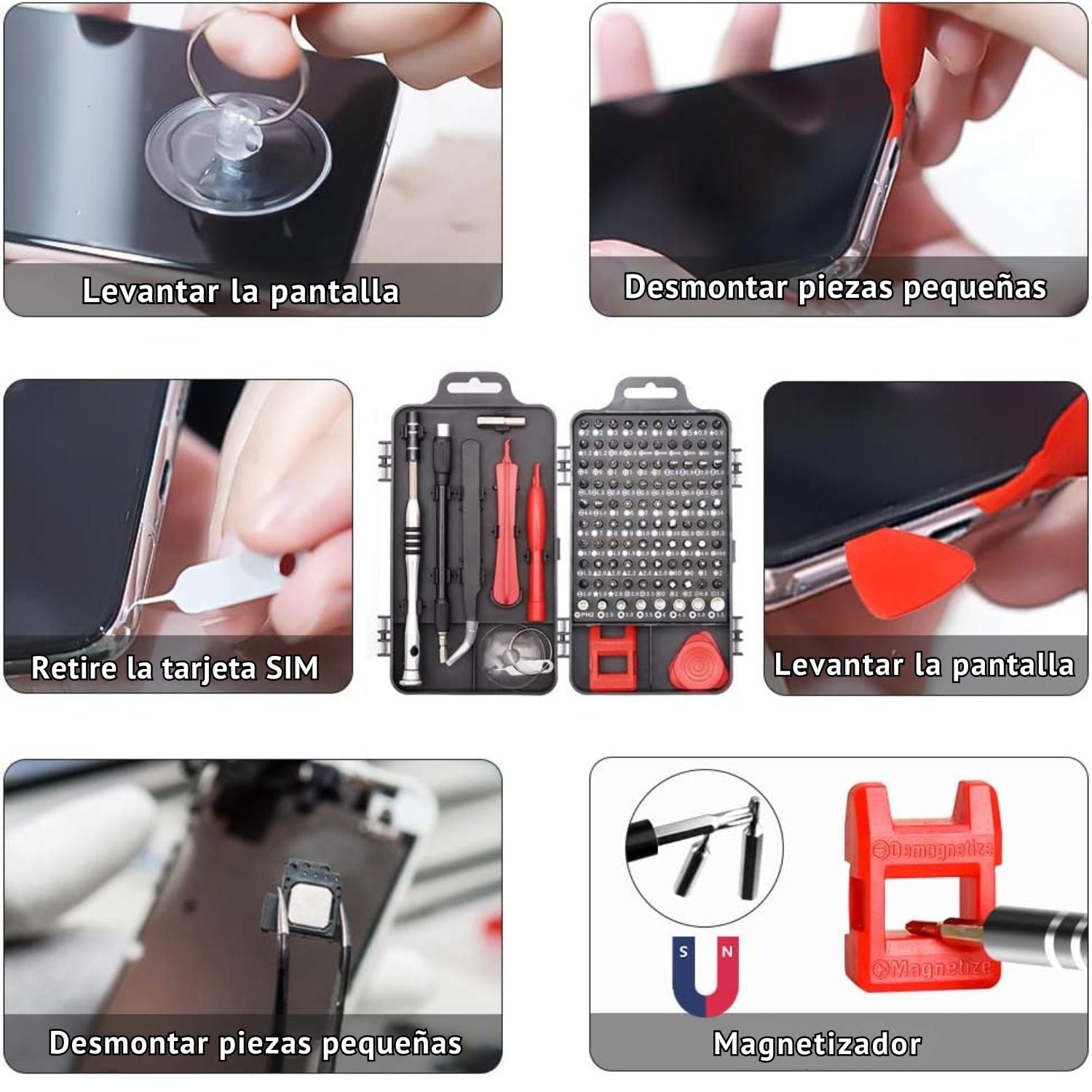 KIT DE DESTORNILLADORES DE PRECISIÓN 110 PIEZAS PARA REPARACIÓN DE CELULARES, LAPTOPS, CONSOLAS, CÁMARAS Y MÁS - 8