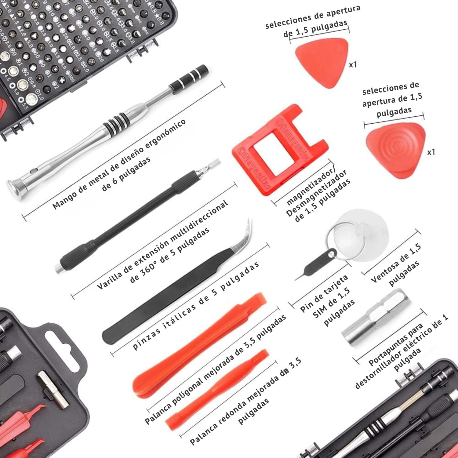 SET DE 110 DESTORNILLADORES MAGNÉTICOS Y HERRAMIENTAS DE PRECISIÓN PARA CELULARES, TABLETS, PC, CONSOLAS Y ELECTRÓNICA - 4