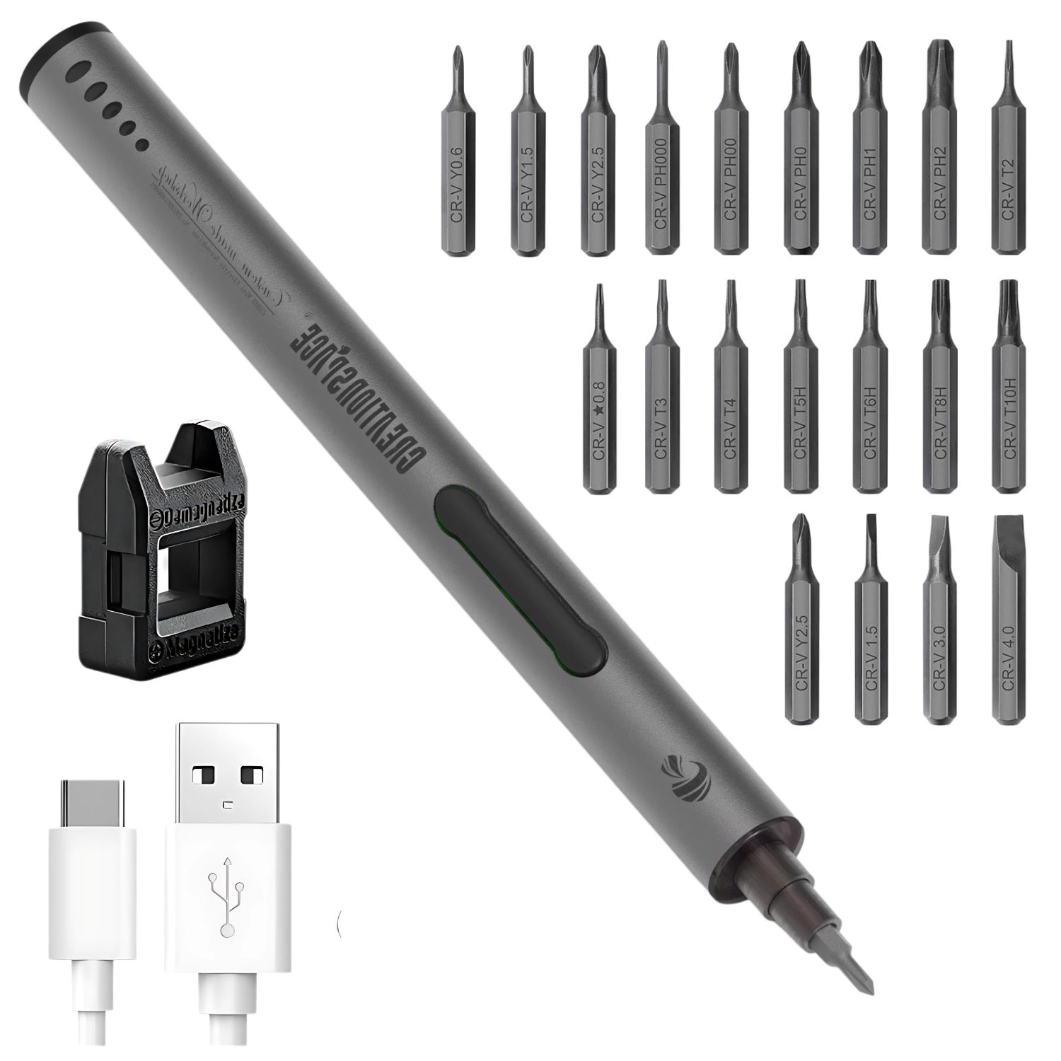 MINIDESTORNILLADOR ELÉCTRICO DE PRECISIÓN RECARGABLE USB C CON 20 BROCAS MAGNÉTICAS PARA REPARACIÓN DE CELULARES Y LAPTOP - 1