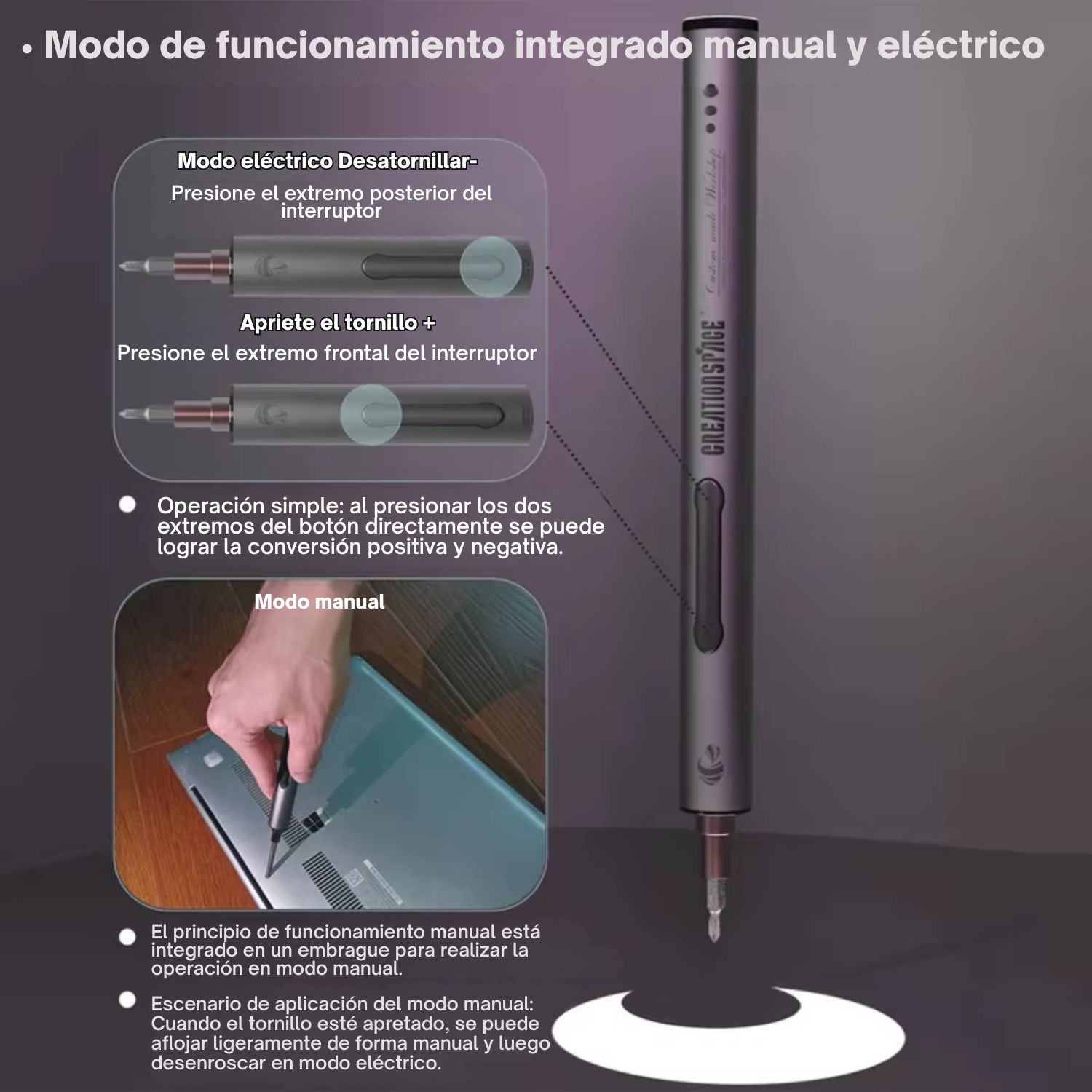 MINIDESTORNILLADOR ELÉCTRICO DE PRECISIÓN RECARGABLE USB C CON 20 BROCAS MAGNÉTICAS PARA REPARACIÓN DE CELULARES Y LAPTOP - 3