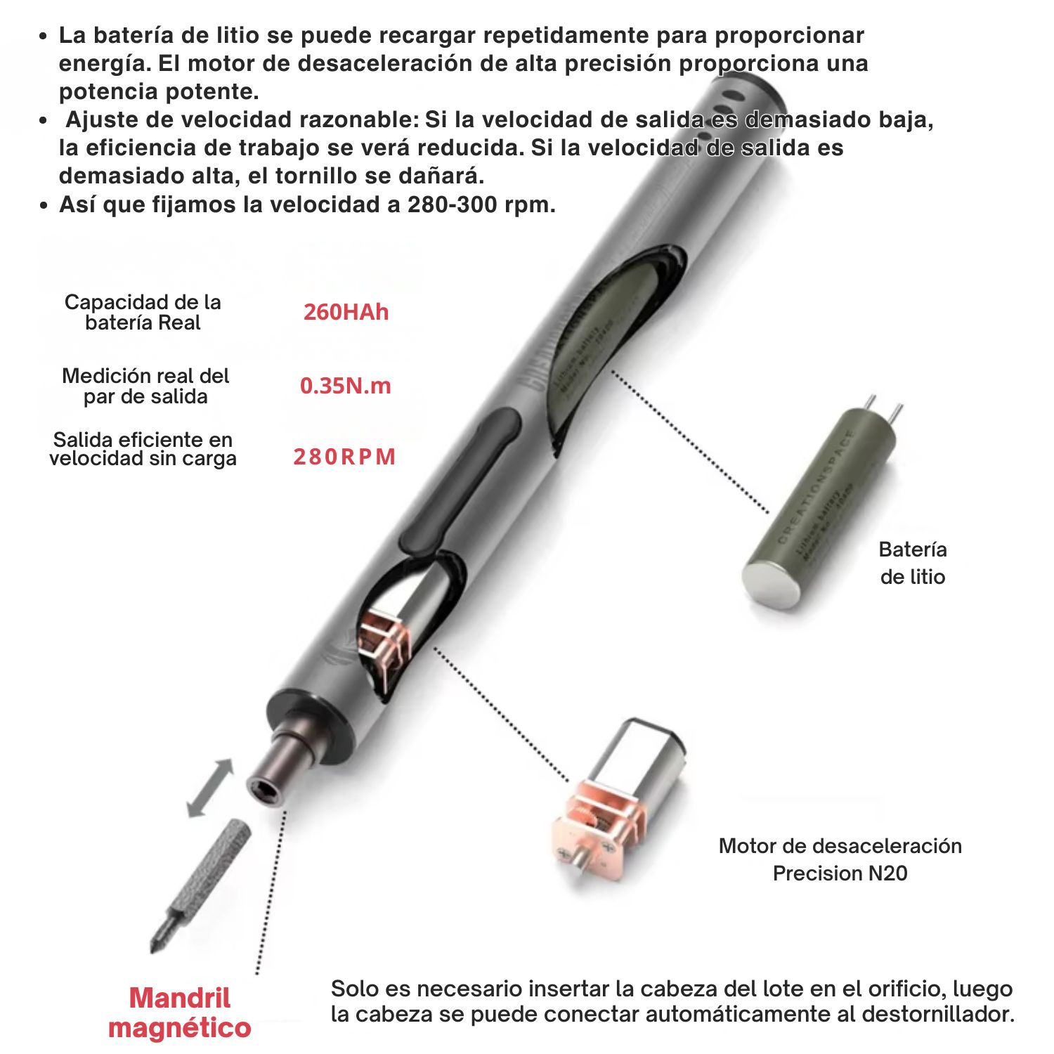 MINIDESTORNILLADOR ELÉCTRICO DE PRECISIÓN RECARGABLE USB C CON 20 BROCAS MAGNÉTICAS PARA REPARACIÓN DE CELULARES Y LAPTOP - 9