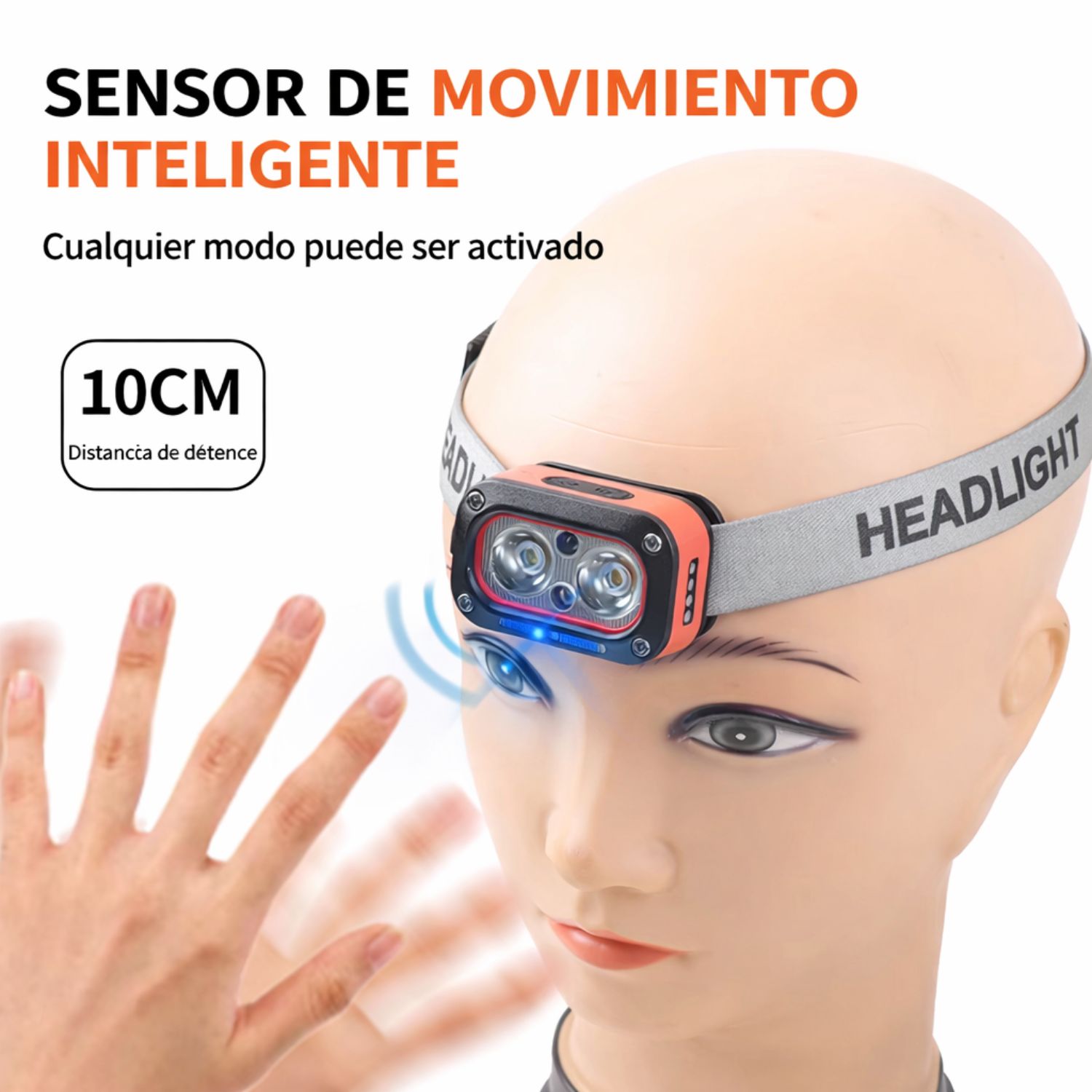 LINTERNA FRONTAL RECARGABLE SENSOR MOVIMIENTO 400LM LUZ BLANCA AMARILLA ROJA USB-C AJUSTABLE 45° IMPERMEABLE - 6