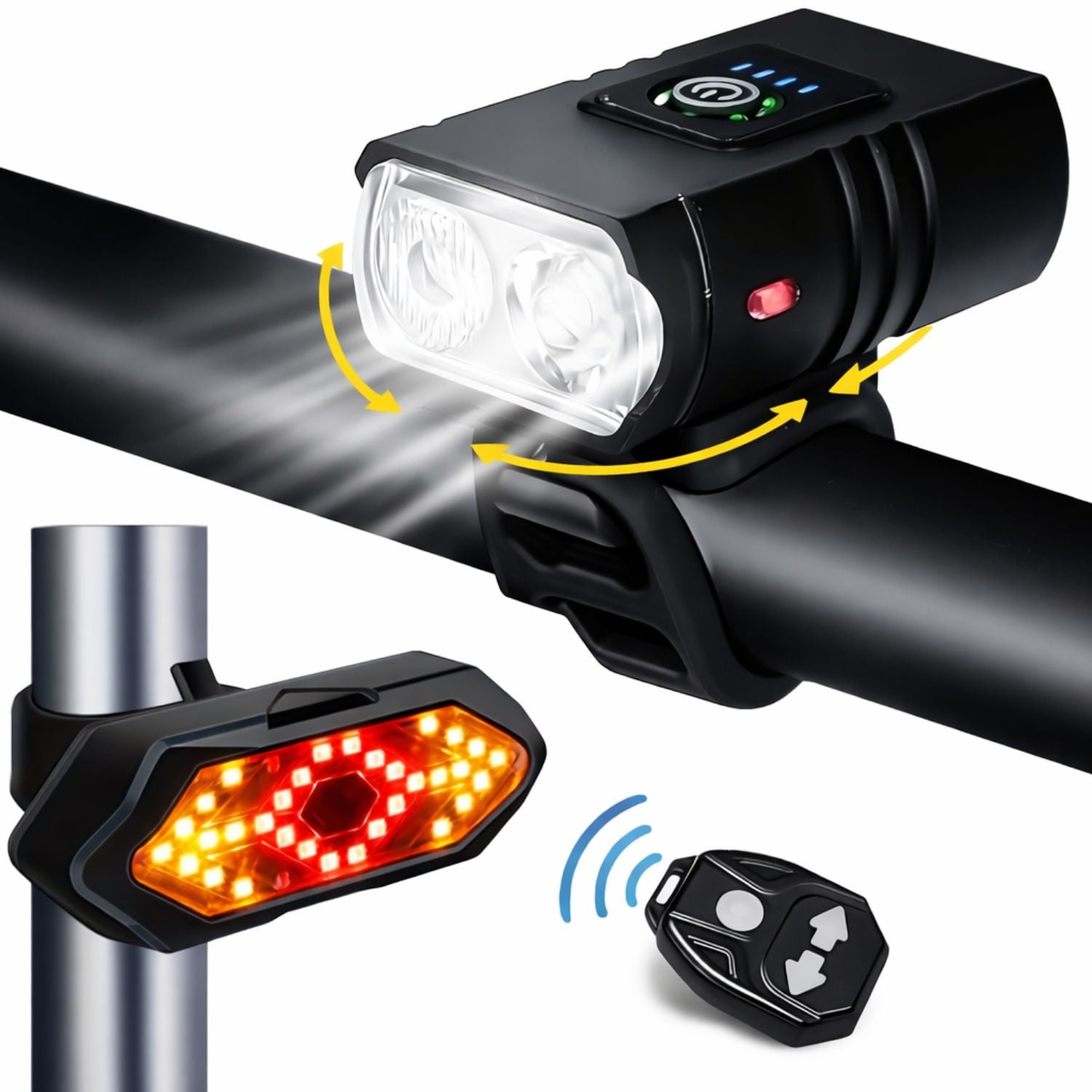 PACK LUCES BICICLETA DELANTERA Y TRASERA RECARGABLE USB 1000 LÚMENES DIRECCIONALES ALTA VISIBILIDAD - 1