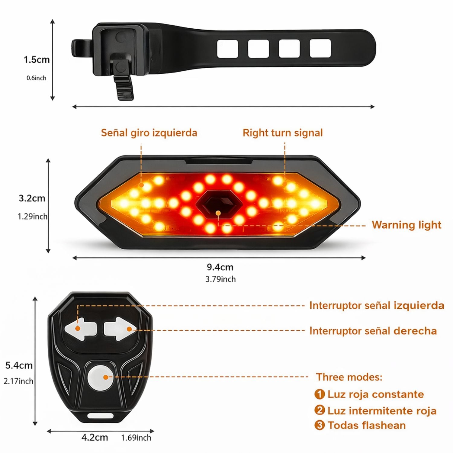 PACK LUCES BICICLETA DELANTERA Y TRASERA RECARGABLE USB 1000 LÚMENES DIRECCIONALES ALTA VISIBILIDAD - 3