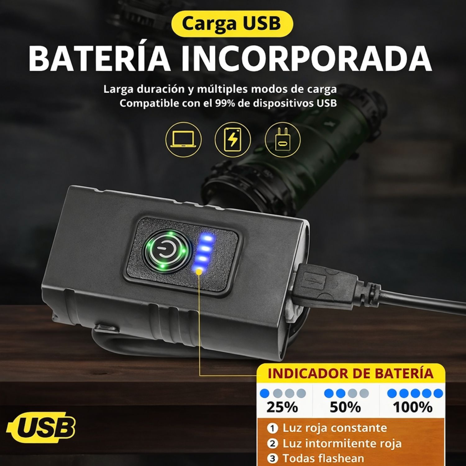 PACK LUCES BICICLETA DELANTERA Y TRASERA RECARGABLE USB 1000 LÚMENES DIRECCIONALES ALTA VISIBILIDAD - 4