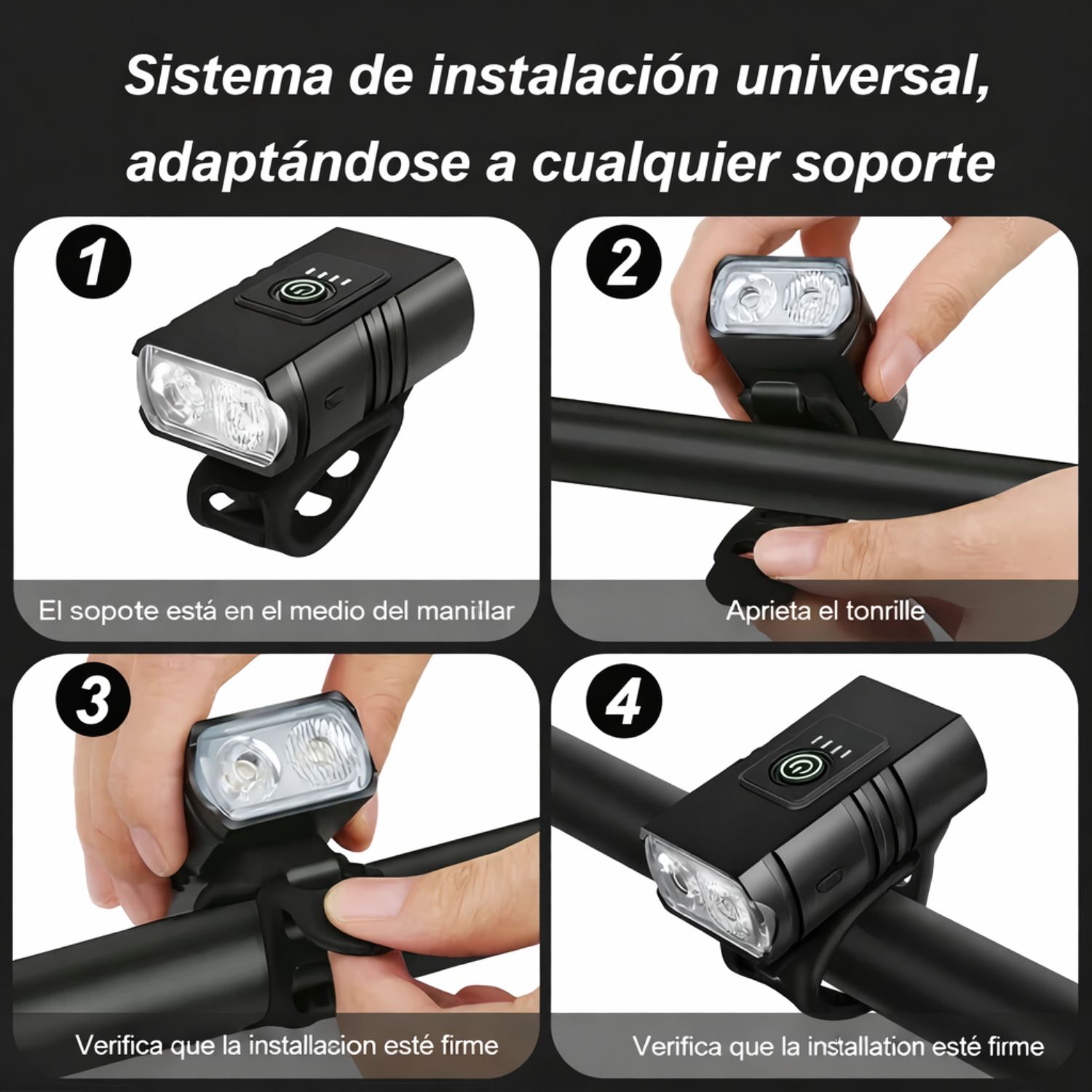 PACK LUCES BICICLETA DELANTERA Y TRASERA RECARGABLE USB 1000 LÚMENES DIRECCIONALES ALTA VISIBILIDAD - 7