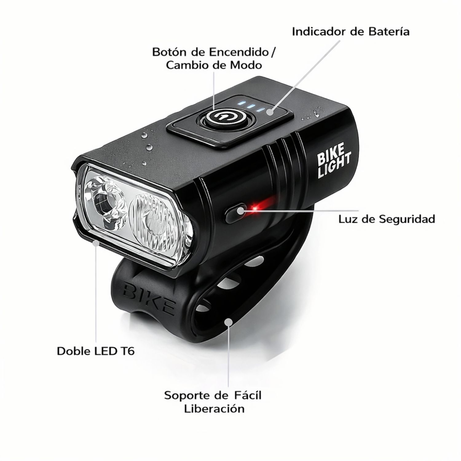 LUZ DELANTERA PARA BICICLETA RECARGABLE USB 1000LM IMPERMEABLE 6 MODOS LUZ LED PARA BICICLETA - 3