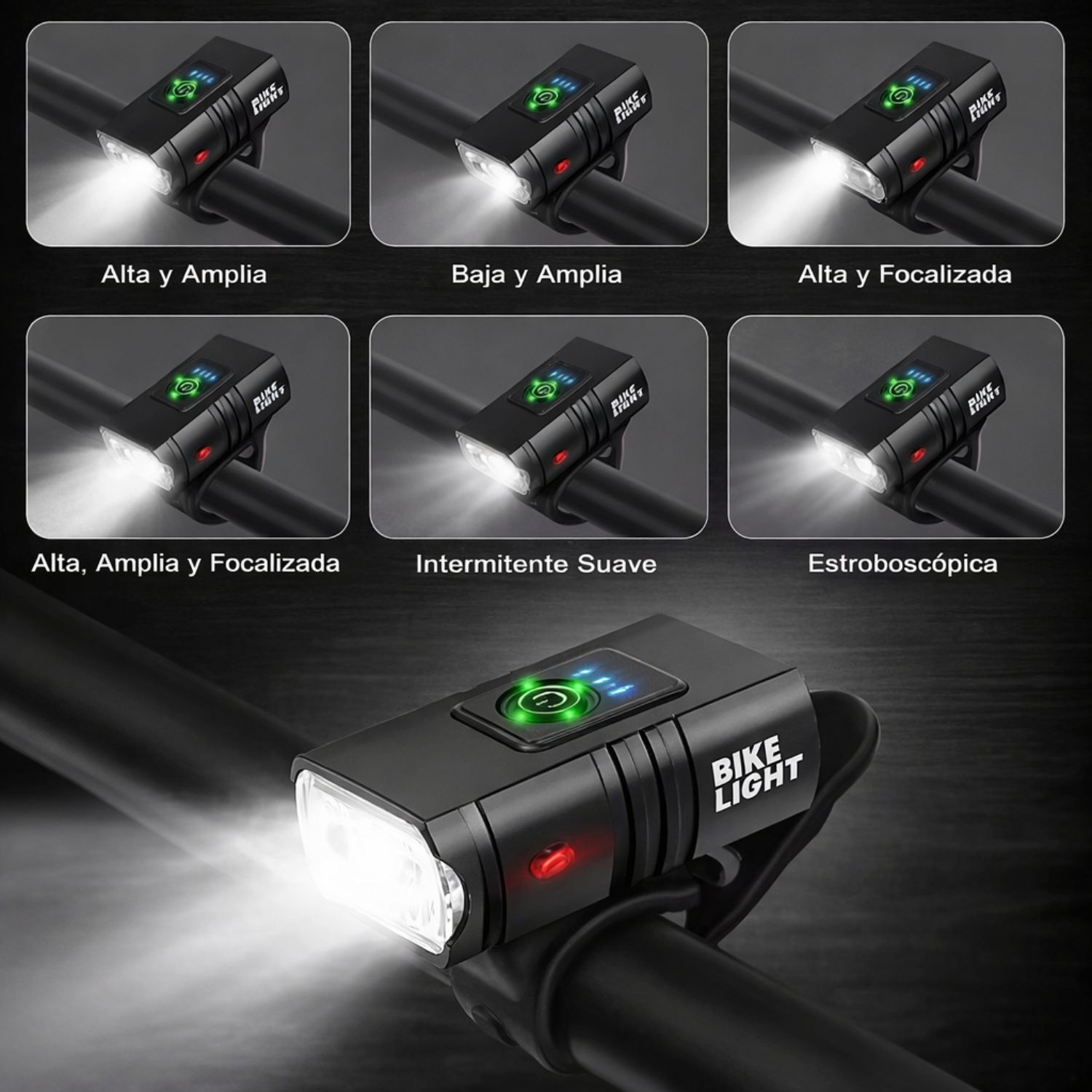 LUZ DELANTERA PARA BICICLETA RECARGABLE USB 1000LM IMPERMEABLE 6 MODOS LUZ LED PARA BICICLETA - 4