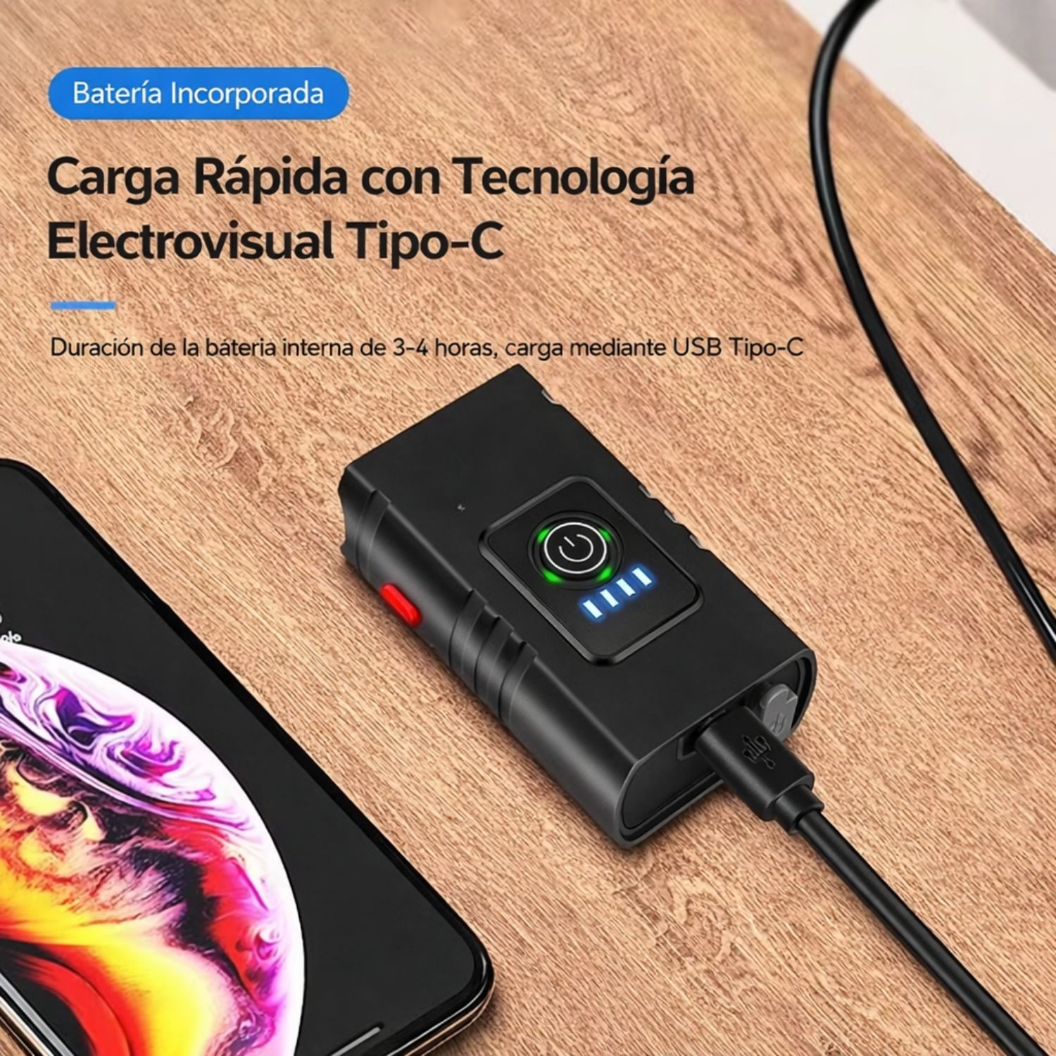 LUZ DELANTERA PARA BICICLETA RECARGABLE USB 1000LM IMPERMEABLE 6 MODOS LUZ LED PARA BICICLETA - 5