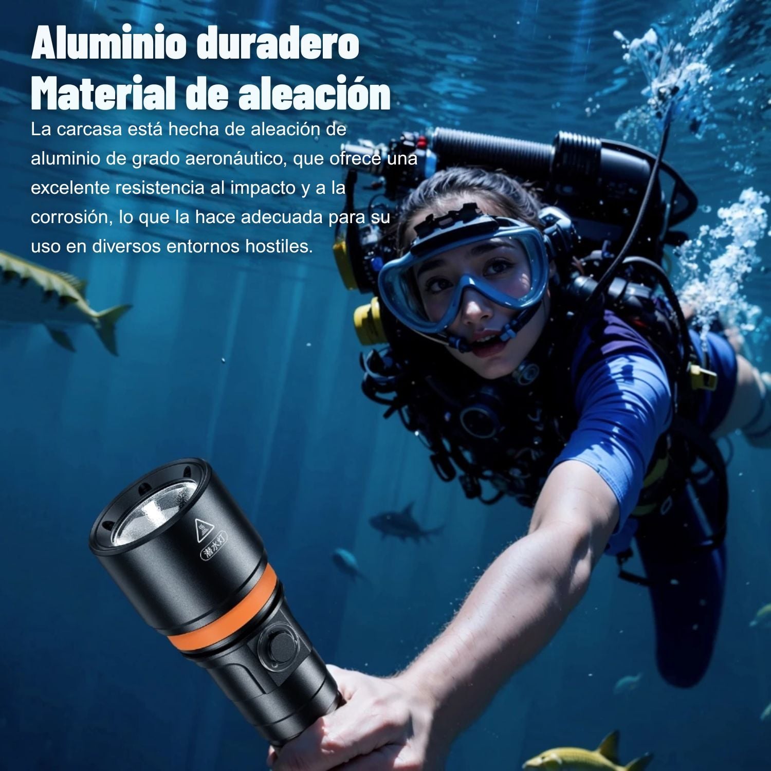 LINTERNA DE BUCEO PROFESIONAL SUPERFIRE DL01 15W 1400 LÚMENES IP68 SUMERGIBLE HASTA 100 METROS - 5