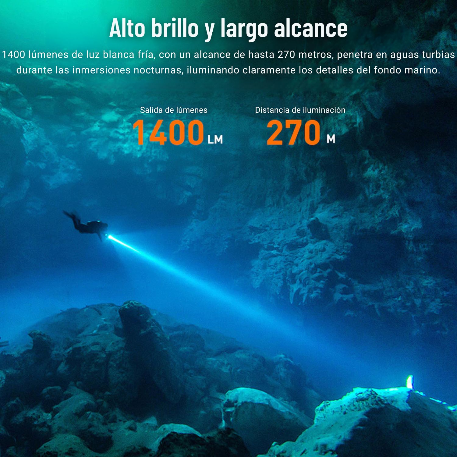 LINTERNA DE BUCEO PROFESIONAL SUPERFIRE DL01 15W 1400 LÚMENES IP68 SUMERGIBLE HASTA 100 METROS - 6