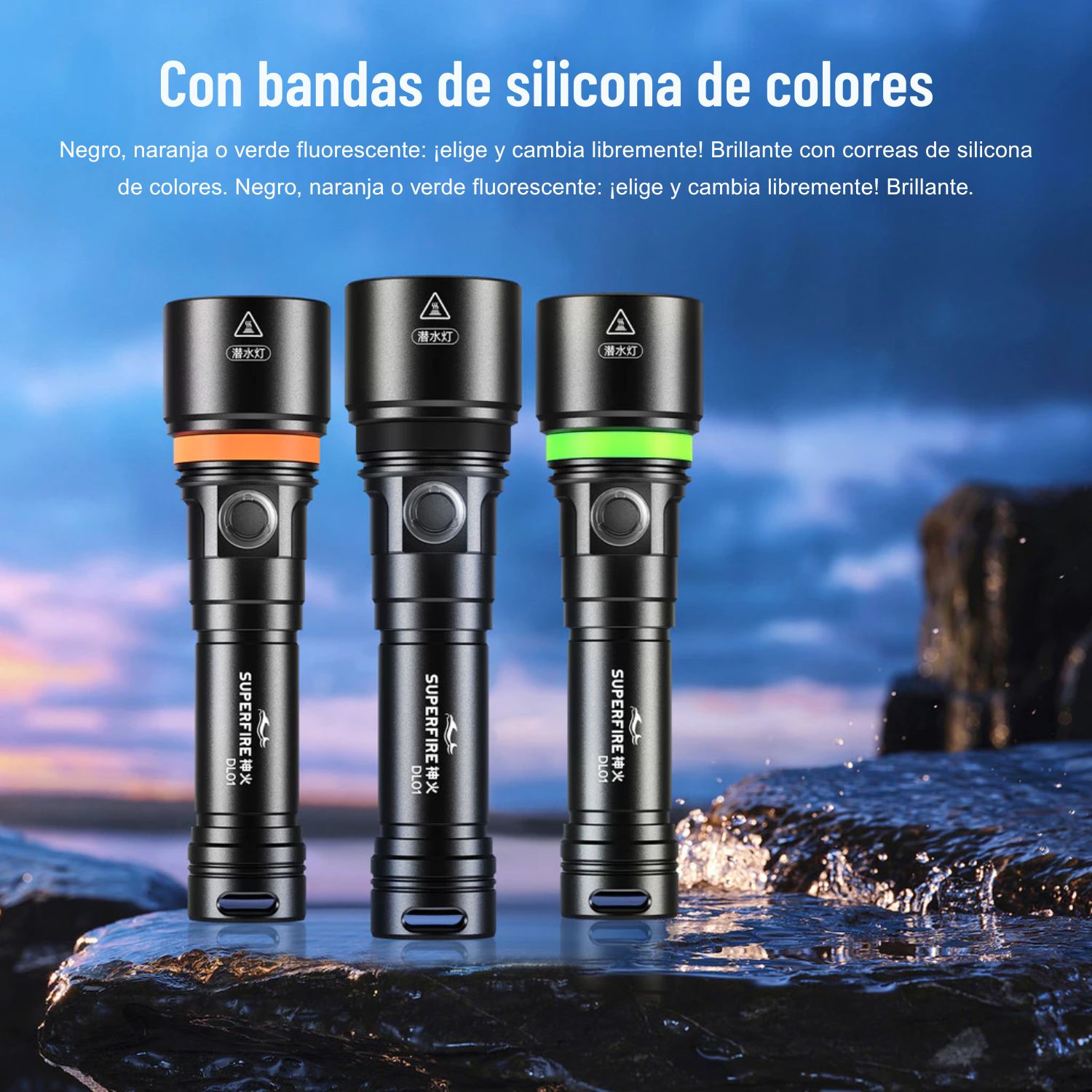 LINTERNA DE BUCEO PROFESIONAL SUPERFIRE DL01 15W 1400 LÚMENES IP68 SUMERGIBLE HASTA 100 METROS - 7