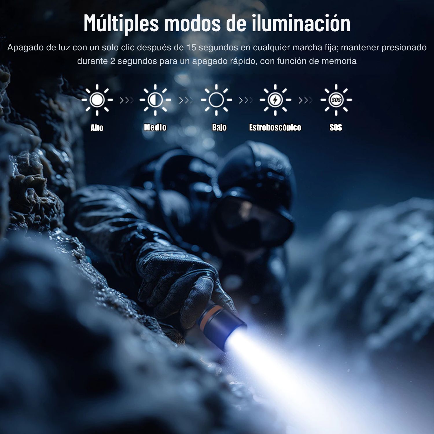 LINTERNA DE BUCEO PROFESIONAL SUPERFIRE DL01 15W 1400 LÚMENES IP68 SUMERGIBLE HASTA 100 METROS - 9