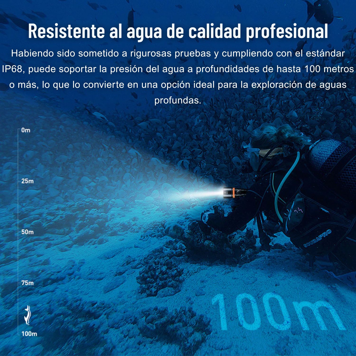 LINTERNA DE BUCEO PROFESIONAL SUPERFIRE DL01 15W 1400 LÚMENES IP68 SUMERGIBLE HASTA 100 METROS - 10