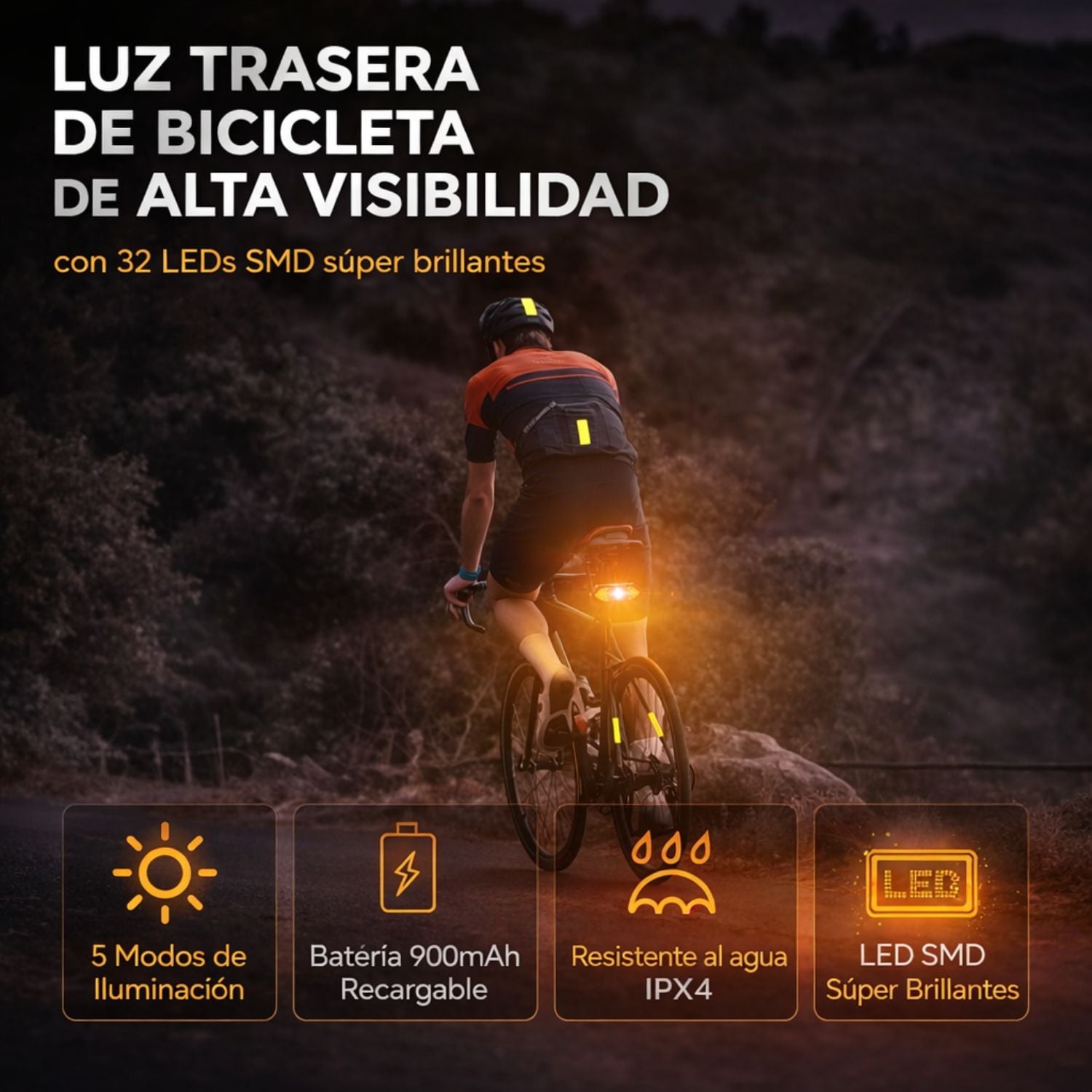 LUZ DIRECCIONAL PARA BICICLETA CON SONIDO DE ADVERTENCIA LUZ TRASERA PARA BICI Y SCOOTER RECARGABLE - 3