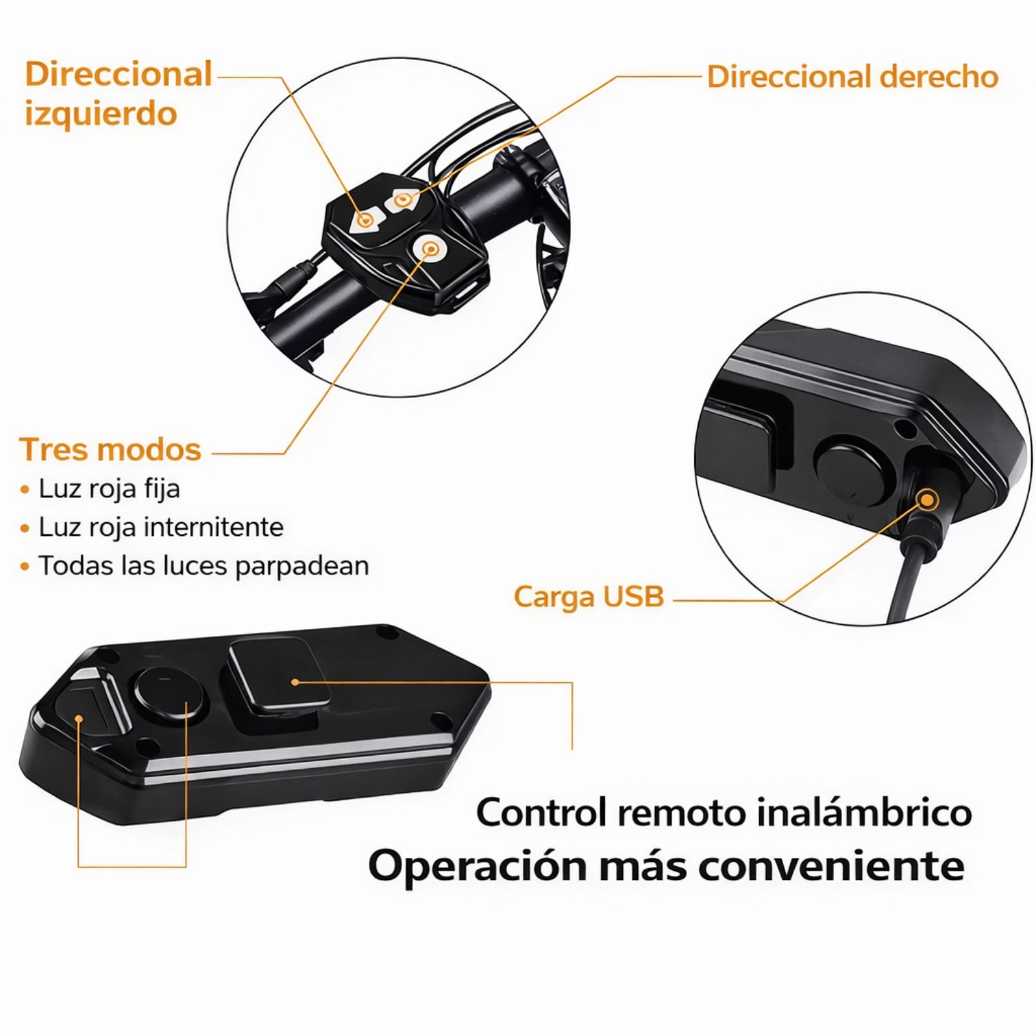 LUZ DIRECCIONAL PARA BICICLETA CON SONIDO DE ADVERTENCIA LUZ TRASERA PARA BICI Y SCOOTER RECARGABLE - 6