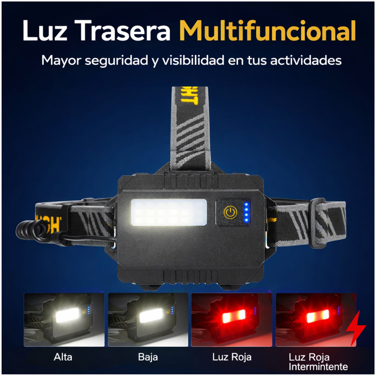 Linterna de Cabeza LED Alta Potencia 5 Modos Recargable USB Tipo C 2000 Lúmenes Zoom Ajustable - 8