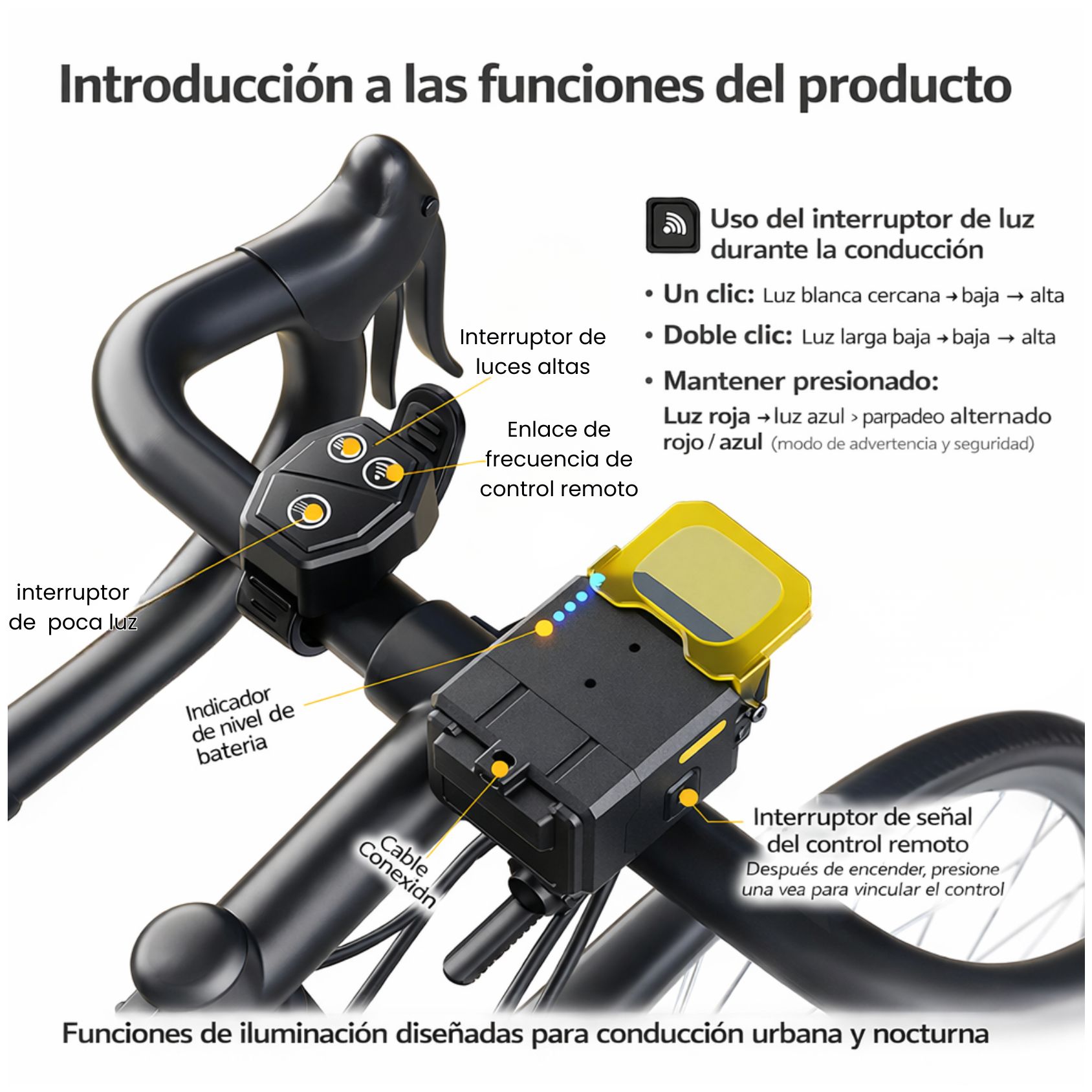 LUZ DELANTERA PARA BICICLETA ANTINIEBLA 650 LM RECARGABLE USB-C ALTA POTENCIA - 3