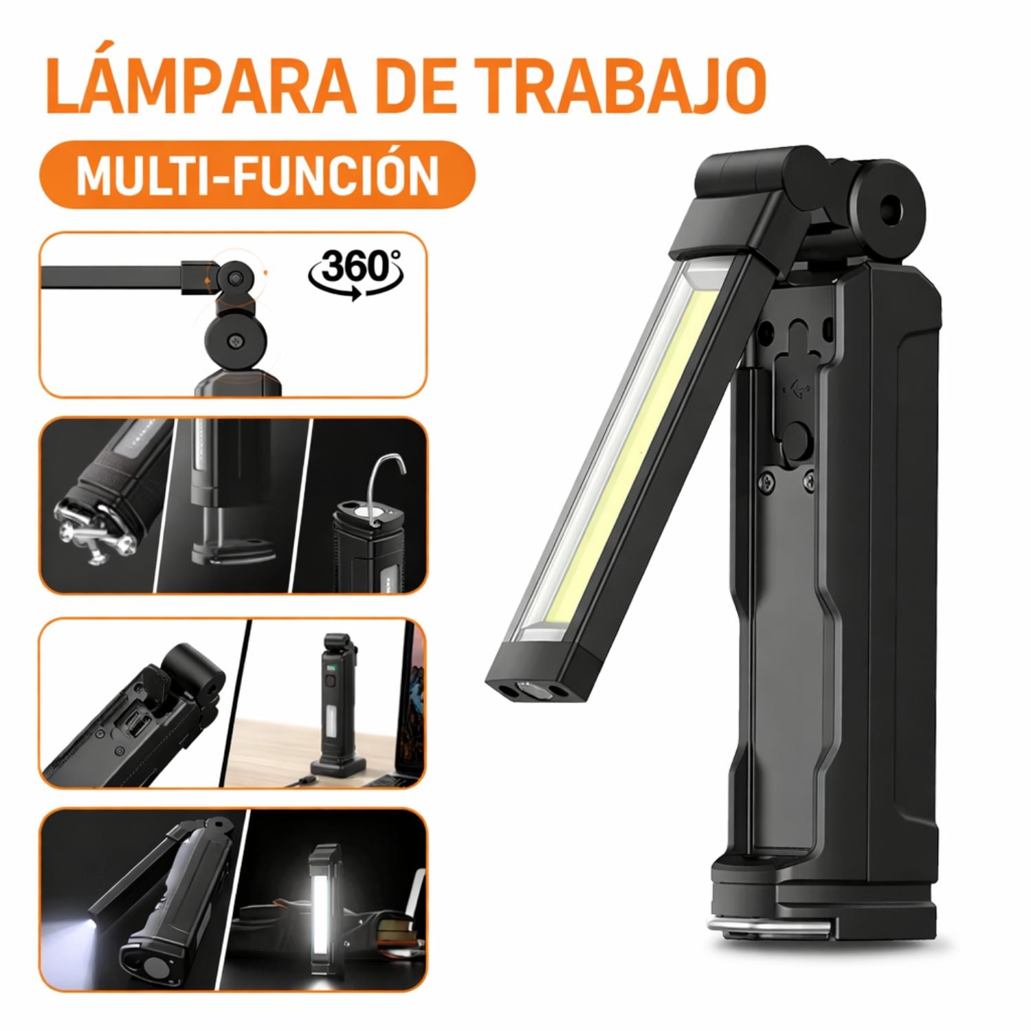 LINTERNA DE TRABAJO COB RECARGABLE 800LM 360° USB-C IMÁN BASE MAGNÉTICA BATERÍA 18650 SUPERFIRE G16-S - 1